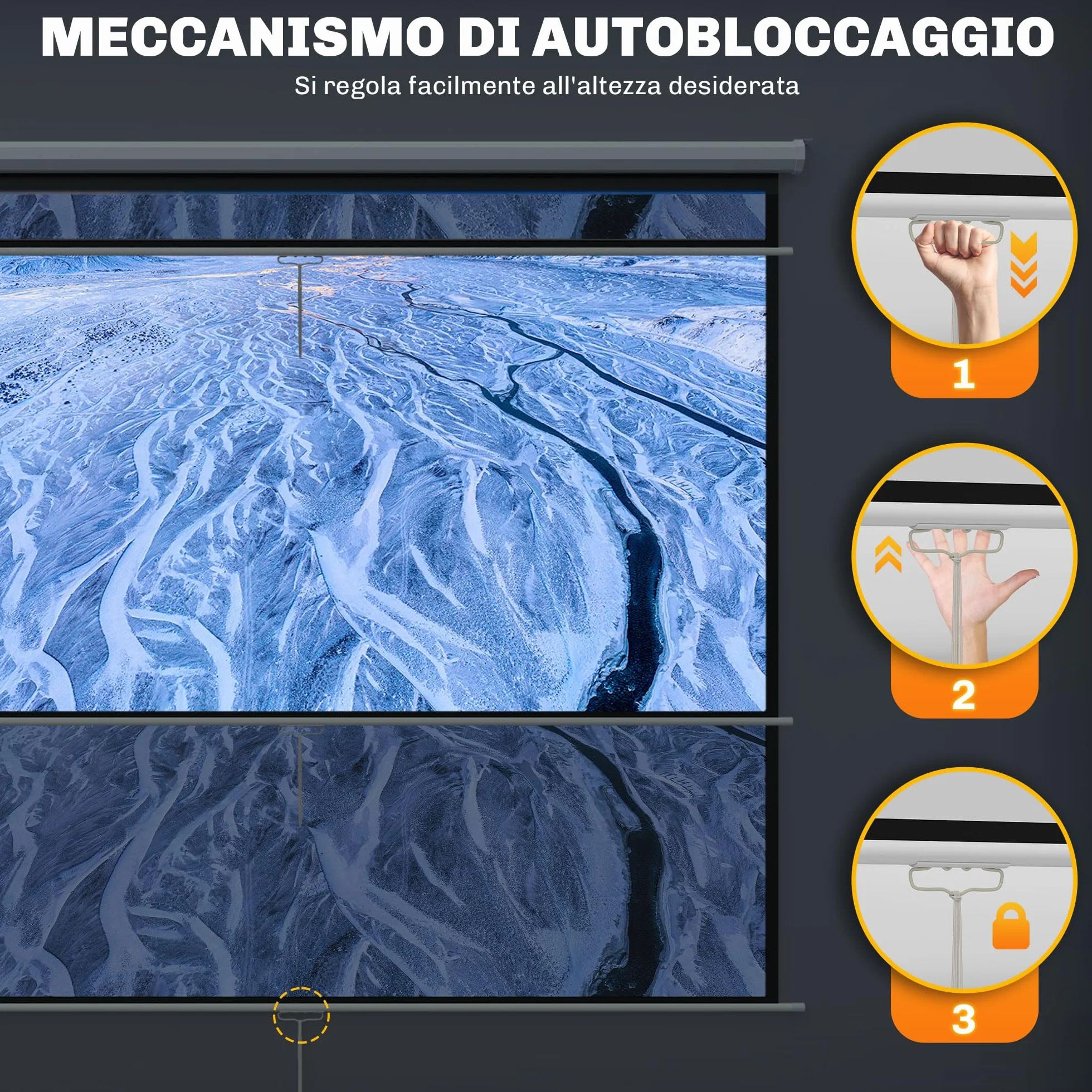 HOMCOM Telo Proiettore da 84 Pollici 4K HD Formato 4:3, Altezza Regolabile Manuale, Schermo Proiettore da Parete Soffitto, Grandangolo 160°, Telo Videoproiettore per Casa Home Cinema Ufficio, Bianco