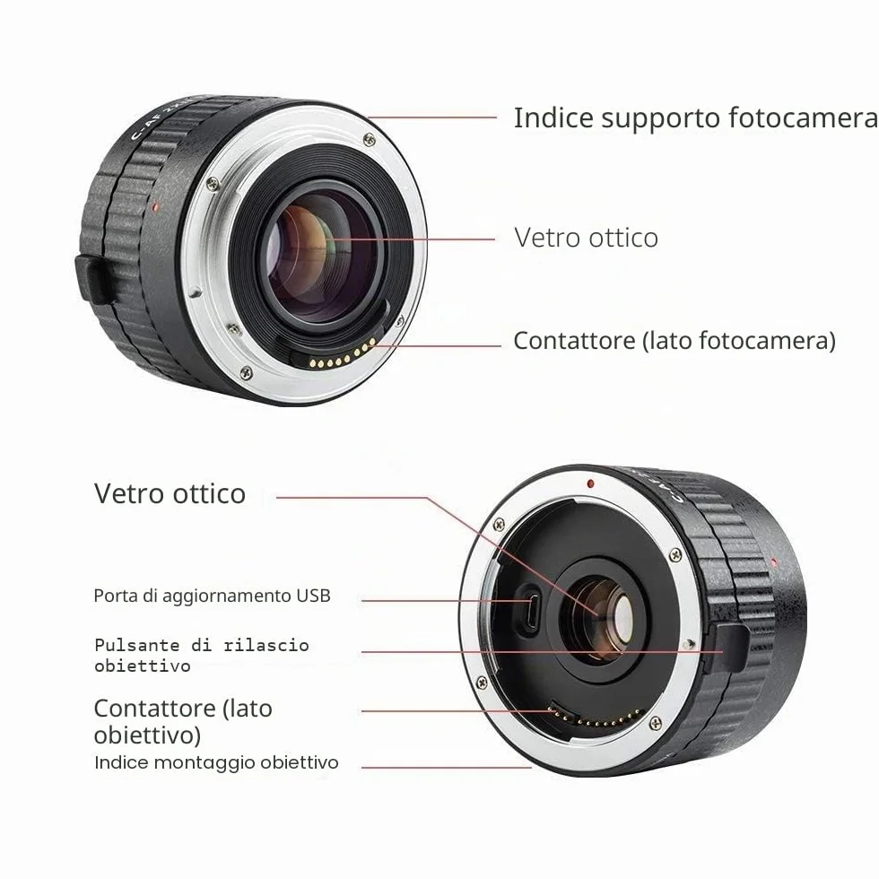 VILTROX C-AF 2XII Autofocus 2x Teleconvertitore Extender Convertitore per Canon EF Obiettivo Teleobiettivo con Zoom 135mm f/2L,70-200mm,70-200mm,100-400mm e Fotocamera DSLR 7D 6D 5DII 1D 80D, Nero