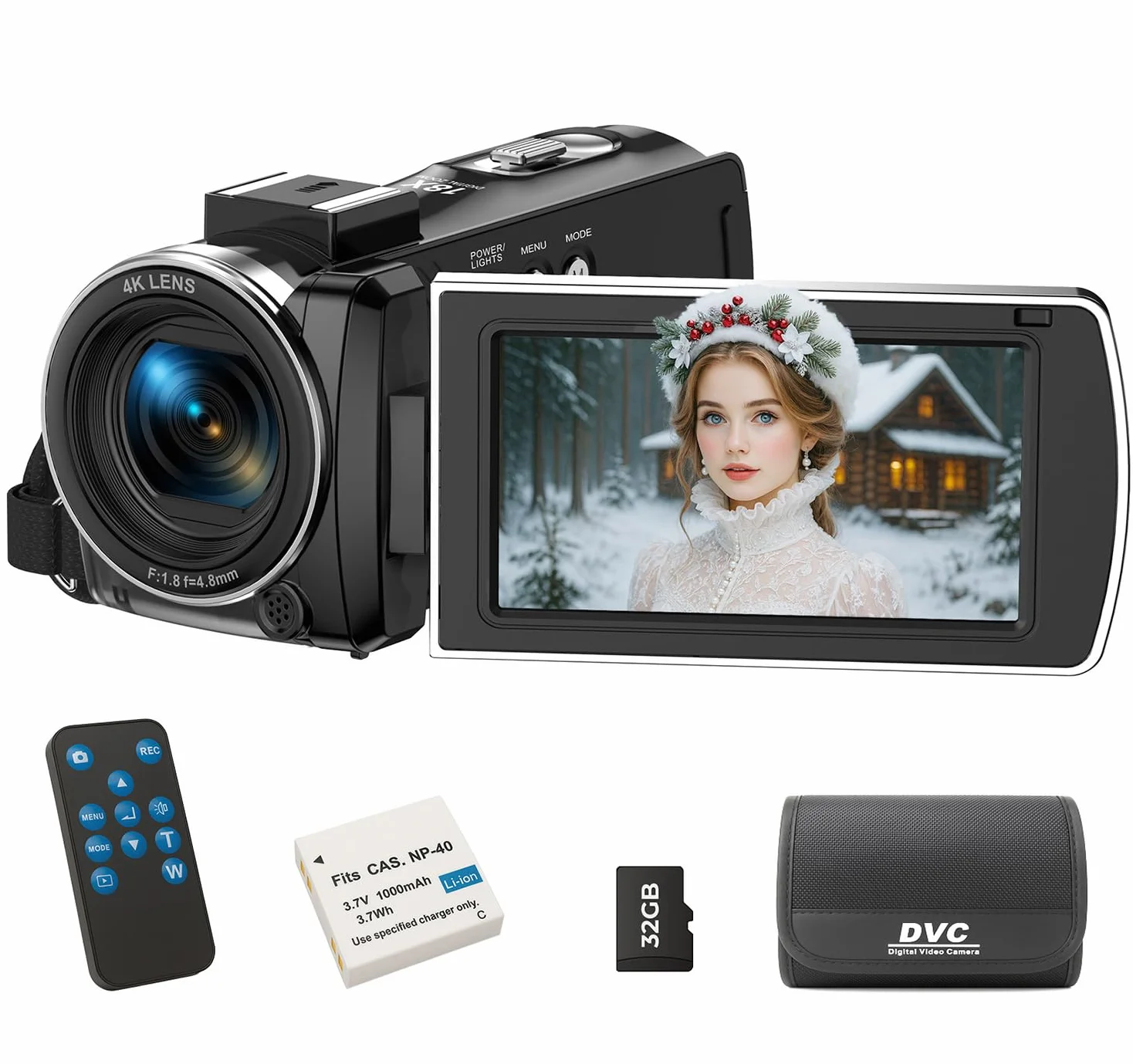 Videocamera 4K 64MP Camcorder 18X Zoom Digitale Schermo da 3" Ruotabile di 270° Videocamera Digitale, Video Camera per Youtube con Scheda SD da 32 GB, Telecomando e Batteria