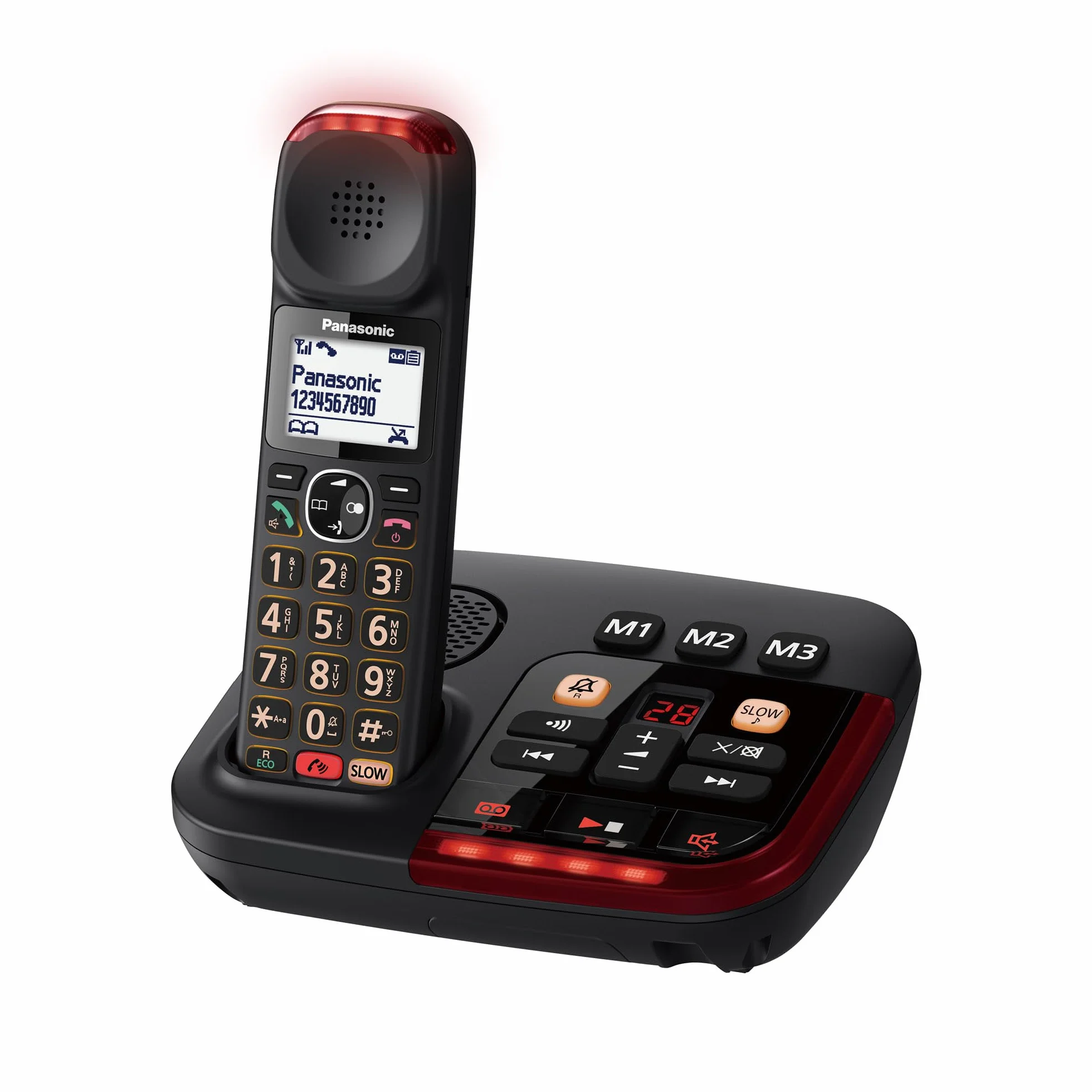 Panasonic KX-TGM420GB - Telefono cordless digitale, segreteria telefonica digitale, unità base e auricolare singolo, LCD, modalità slov-talk, compatibile con apparecchi acustici, blocco delle chiamate
