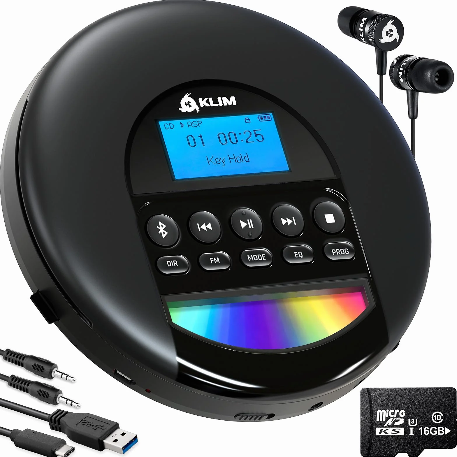 KLIM Nomad Lettore CD Portatile Bluetooth 16GB TF Card Radio FM Nero