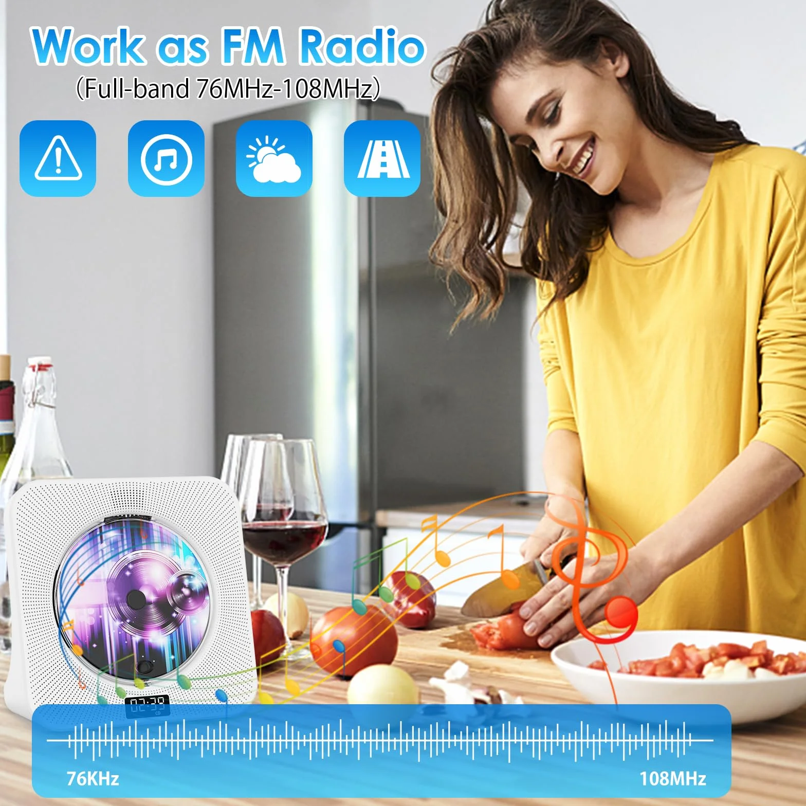 Gueray Lettore CD Desktop Bluetooth Con Altoparlanti Per La Casa - Portatile Con AUX USB Cuffia Jack FM Radio HiFi - Boombox Con Telecomando Display LCD Per Bambini Regalo