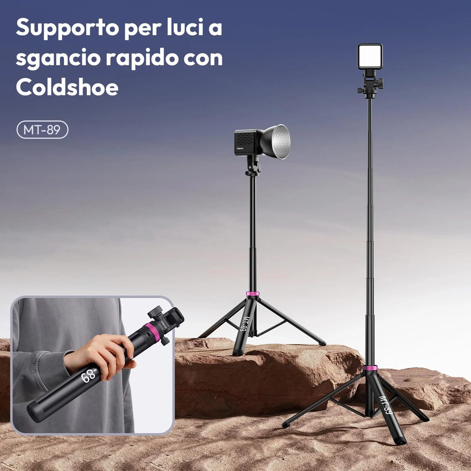 ULANZI MT-89 stativo fotografico compatto da 208,3 cm con vite da 1/4" a sgancio rapido, capacità di carico 1kg, treppiede estensibile regolabile in alluminio, con testa a sfera a 360°