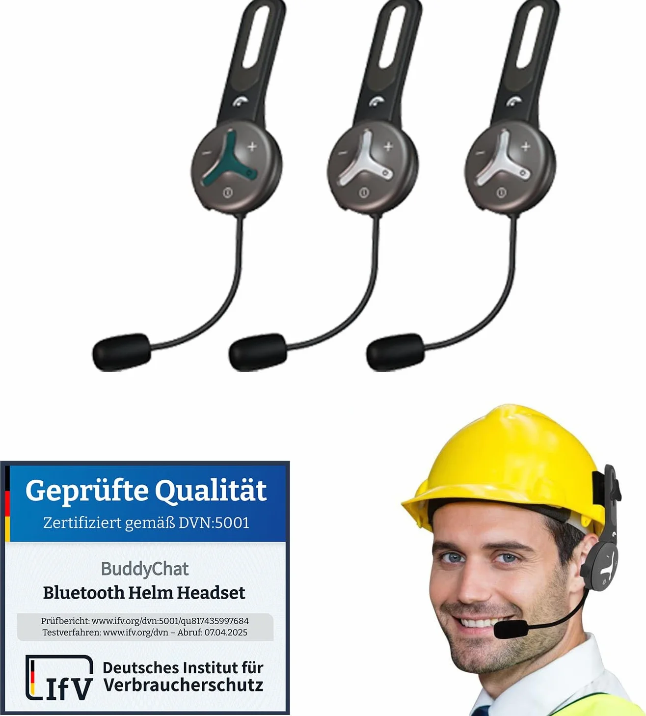 Trio – Citofono con 3 moduli auricolari Bluetooth con portata fino a 1 km – vivavoce con cancellazione del rumore DSP e connessione smartphone