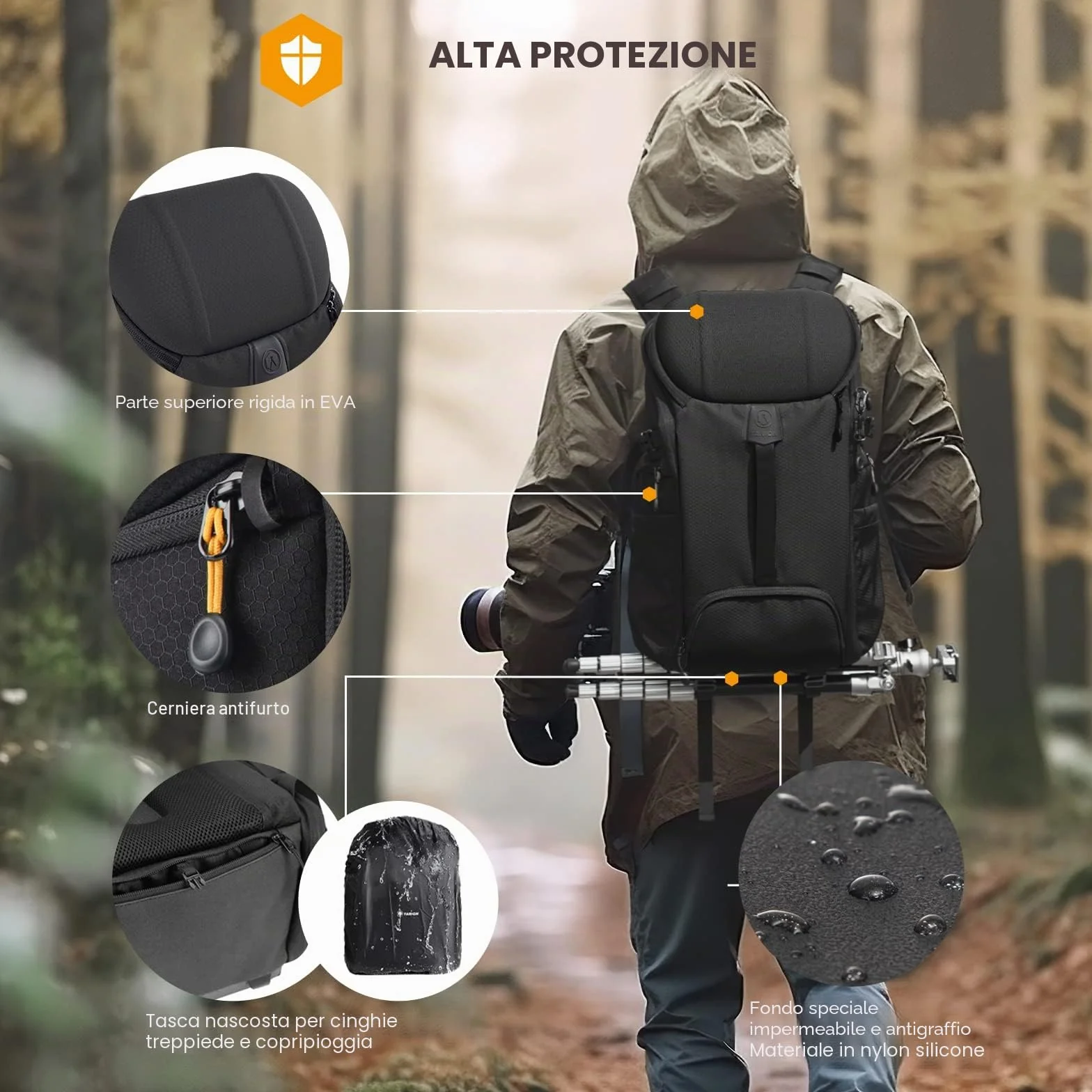 TARION Zaino Fotografico Impermeabile Grande Zaino per Fotocamera Professonal Antiurto per DSLR/SLR/Mirrorles-Nero L