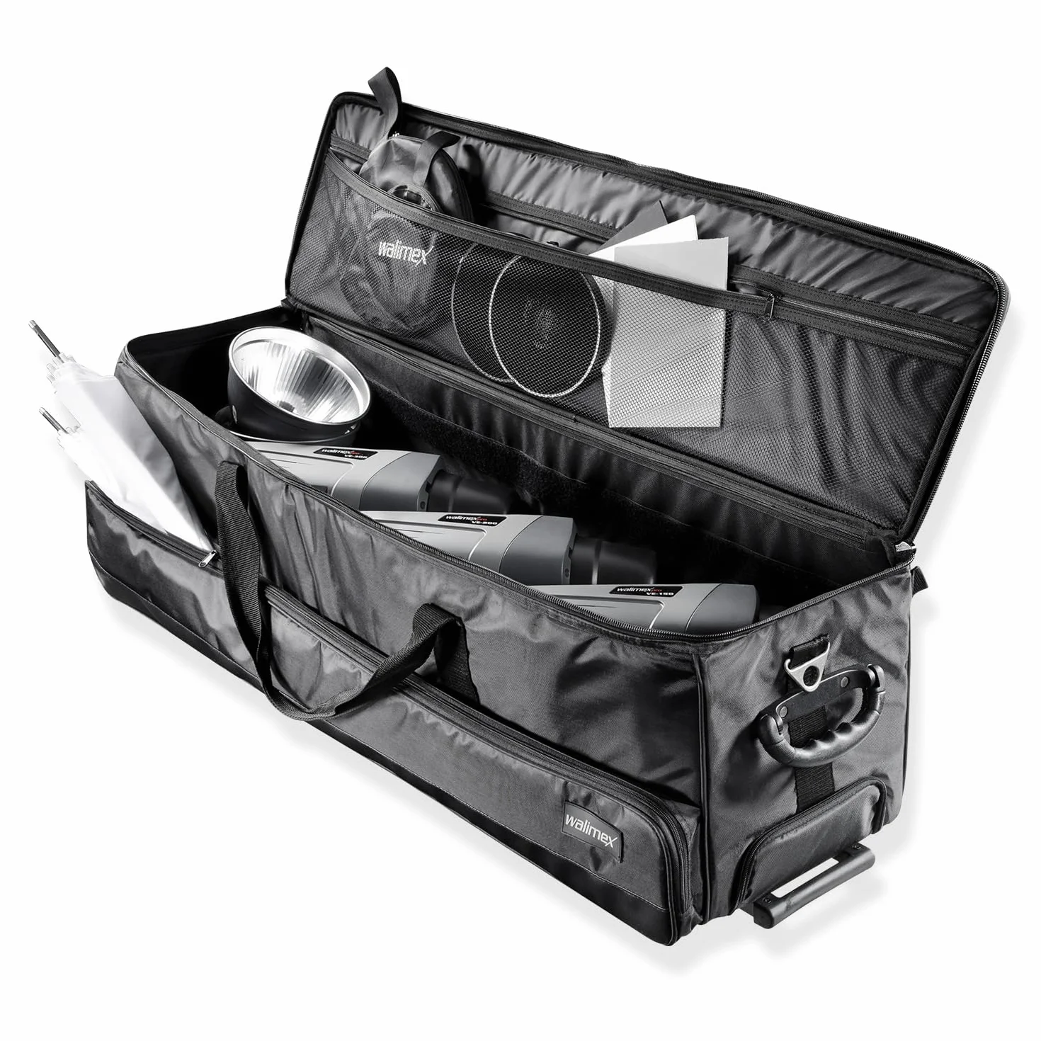 Walimex pro Studio Trolley XL (incl. maniglia trolley estensibile, tracolla imbottita, suddivisione interna variabile), nero