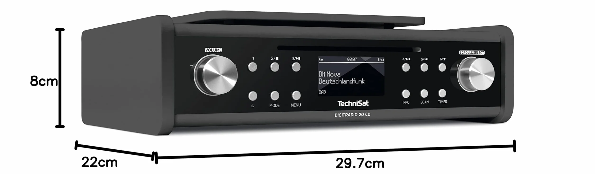 TechniSat DIGITRADIO 20 CD - Moderna e compatta radio DAB+ da cucina e bagno (potente radio FM con lettore CD e orologio) antracite