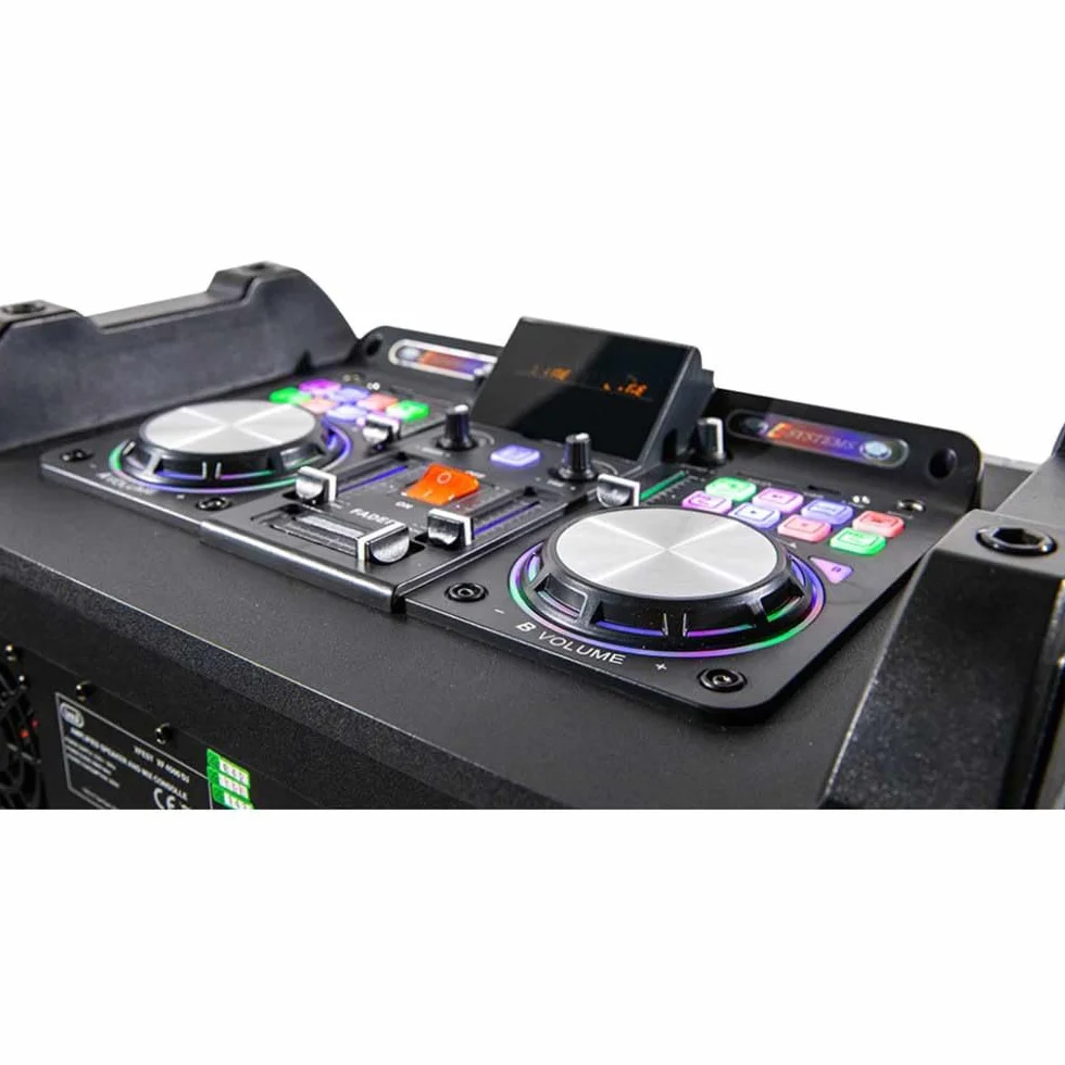 Trevi XFest XF 4500 DJ Altoparlante Amplificato 500W, Cassa Wireless Portatile, Microfono Dinamico per Karaoke, 2 USB/AUX IN, Jack 3.5mm, Funzione TWS, Jack 6.3mm per ingresso Guitar e Microfono
