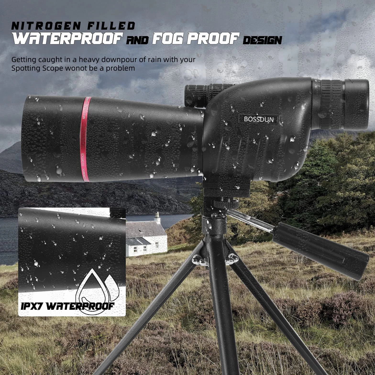 Cannocchiale, Telescopio Ultra HD 25-75X60, doppia messa a fuoco ED, impermeabile Cannocchiale FMC Lens-BAK4 Prism con custodia per il trasporto Treppiede per il tiro al bersaglio Caccia Bird Watching