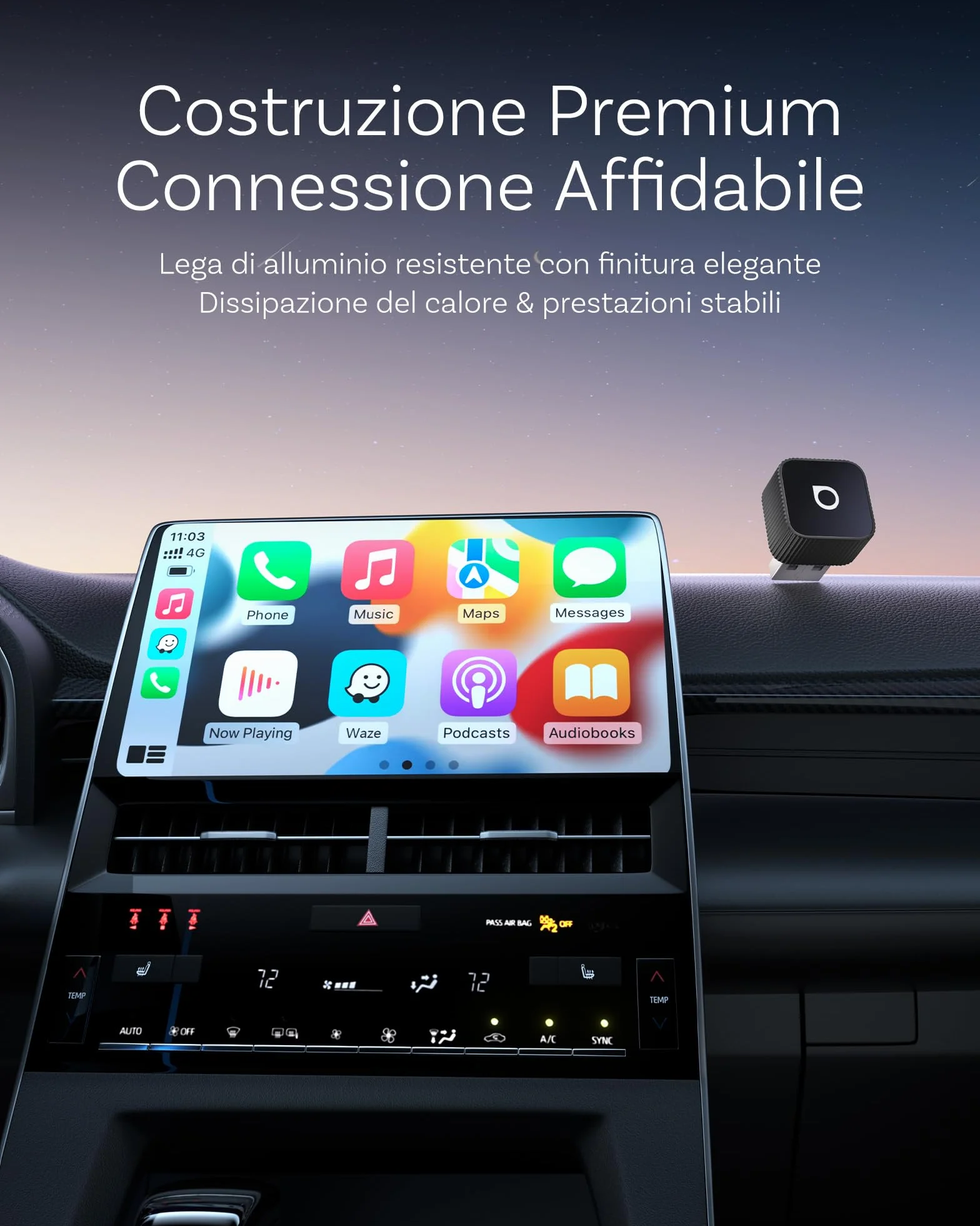 OTTOCAST MINI 3.0 Slim 2026 Adattatore CarPlay Wireless 2-in-1 iPhone Android Auto Connessione rapida Nero