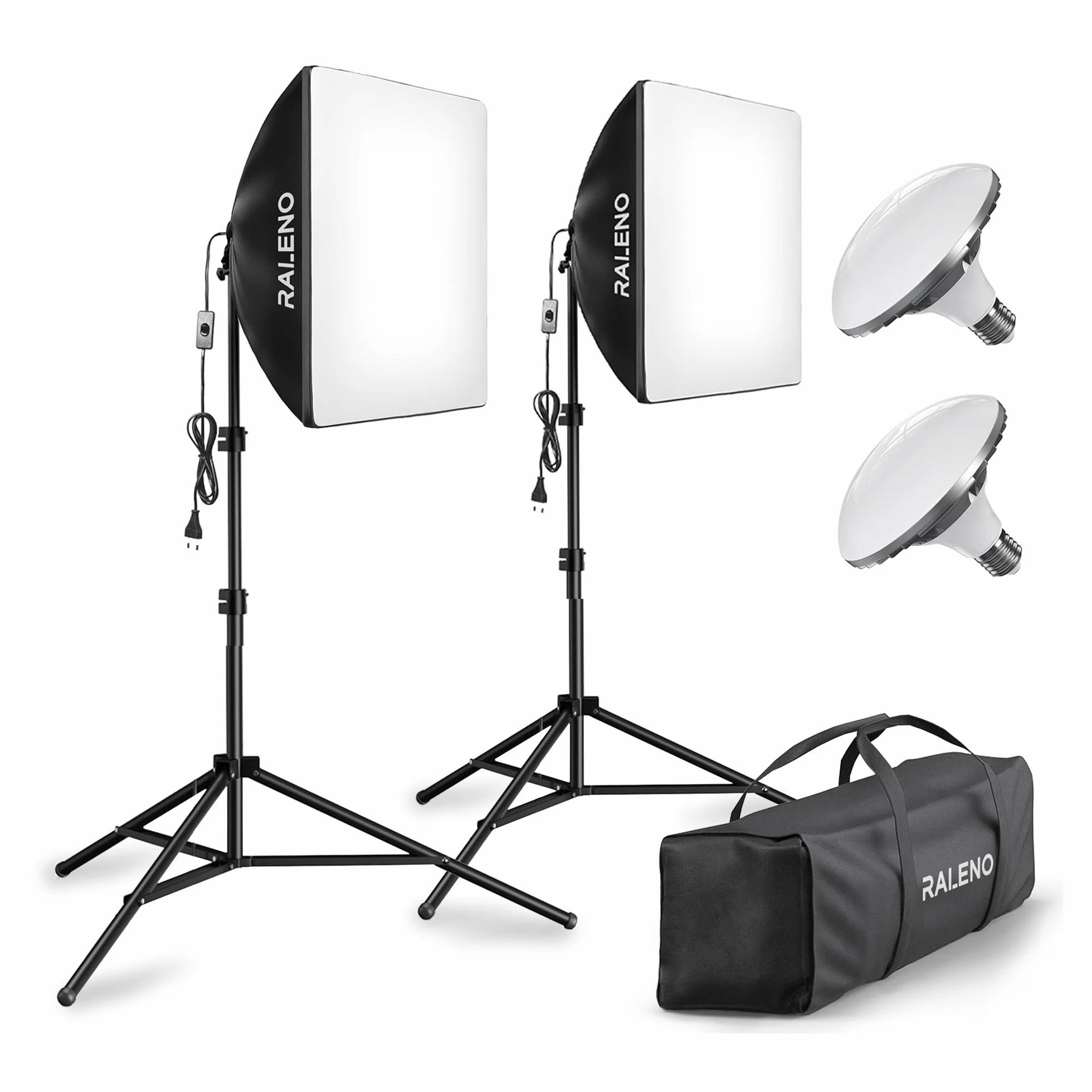 RALENO Softbox, Set da Studio Fotografico con Softbox LED, 50x50 cm Set di Luci da Studio a Luce Permanente con Attacco 50W 5500K, Adatto per Ritratti in Studio, Numero Modello: PS70