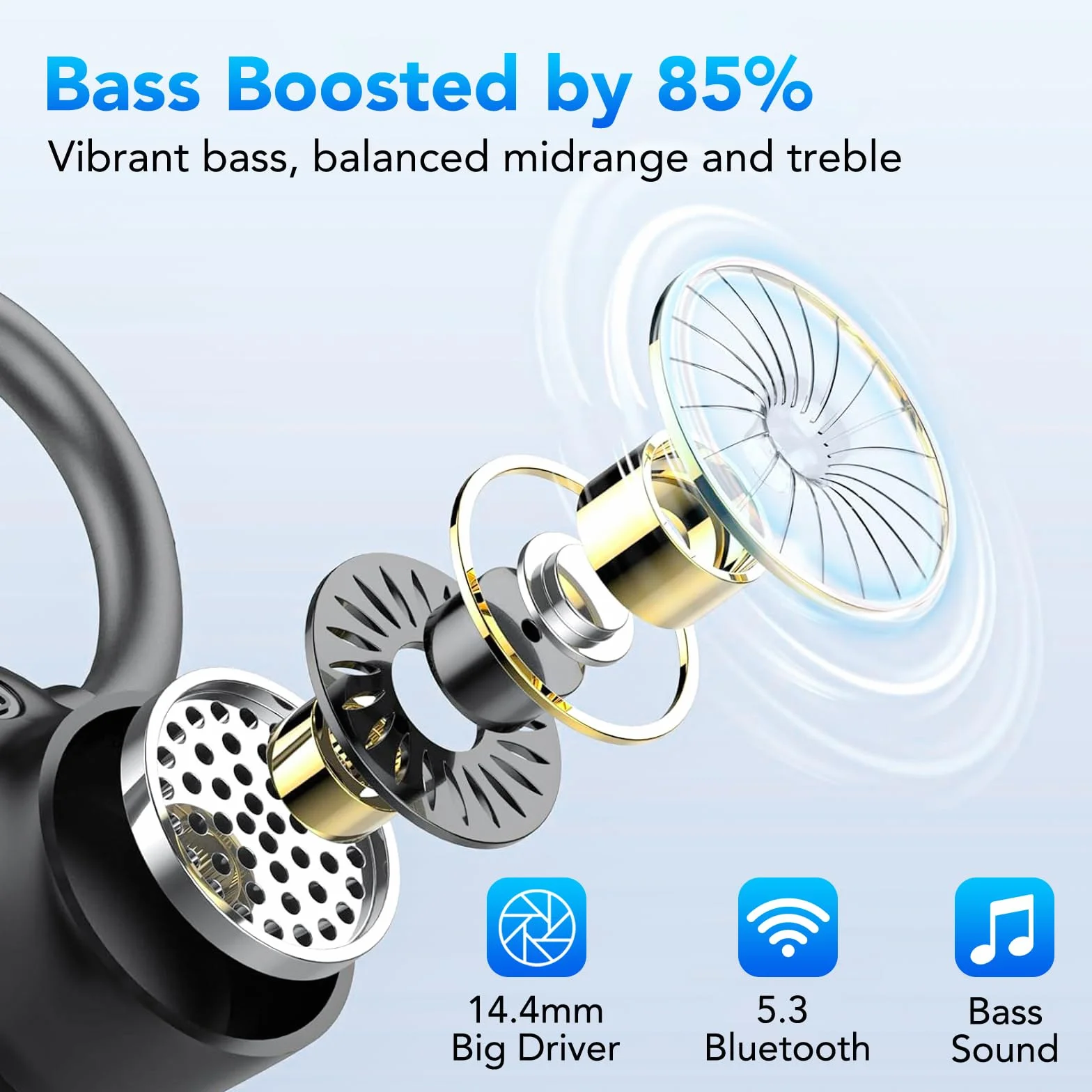 IKG Cuffie Bluetooth Sport, Auricolari Bluetooth 5.3 Bassi Profondi,72 ore di Riproduzione Cuffie Wireless Cancellazione Rumore con 4 mic,Auricolari Sportivi con Display a LED, IPX7