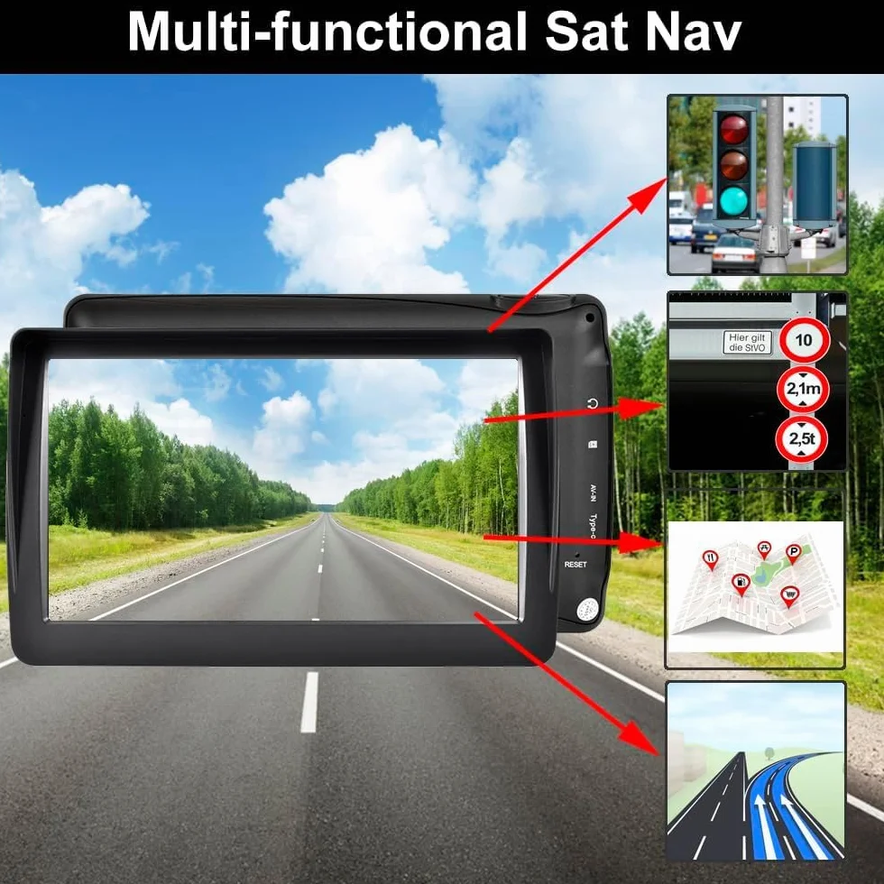 Navigatore GPS 7 Pollici per Auto/Camion/Camper 2025​​ – Mappe Europa Aggiornate Gratis, Avvisi Velocità & POI, Guida Vocale