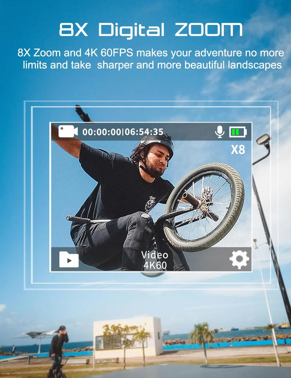 Apexcam M80 4K 60FPS 48MP WIFI EIS Action Cam Con 64GB Scheda 40M Fotocamera Subacquea Impermeabile Ultra HD Sport Camera 8X Zoom Pre-registrazione Wide Angle Con 2x1350 Batterie Kit Accessori