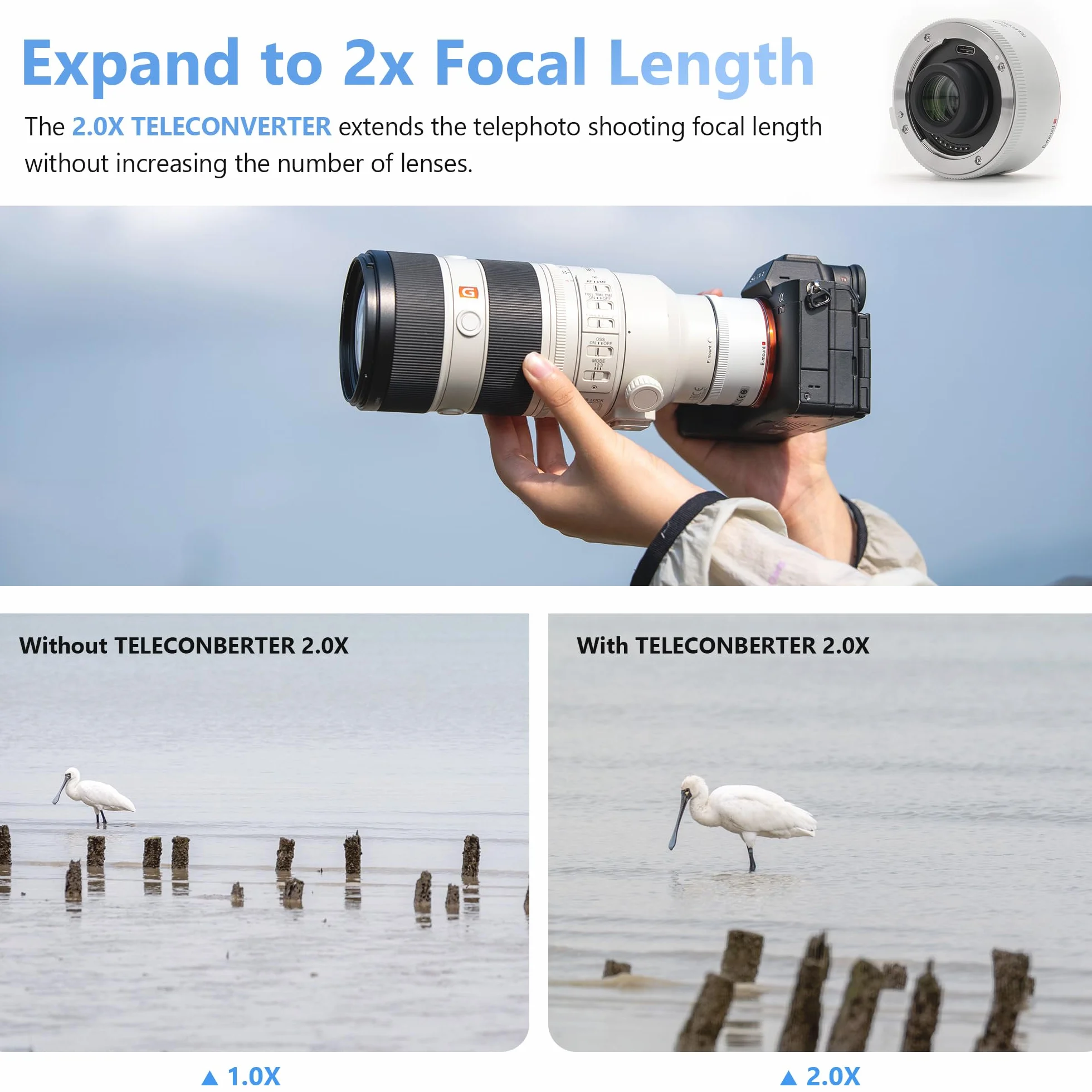 VILTROX Teleconverter TC-2.0X per Sony E Mount Teleobiettivo Extender Autofocus compatibile con obiettivo SEL70-200GM SEL100-400GM SEL200-600G
