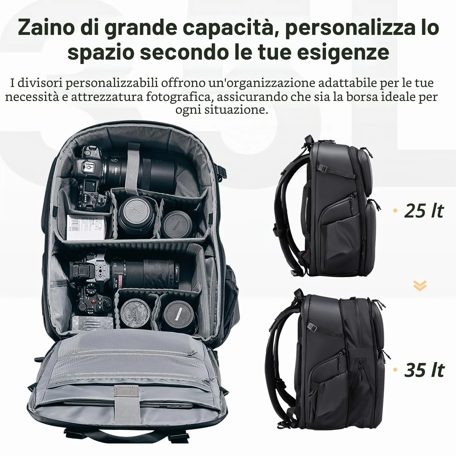 ULANZI BP10 Zaino per Fotocamera a Guscio Rigido, Borsa Professionale Impermeabile per Fotocamera per Drone Unisex Dslr Mirrorless Fotocamera Obiettivo Treppiede 17''-Laptop, Nero 35L
