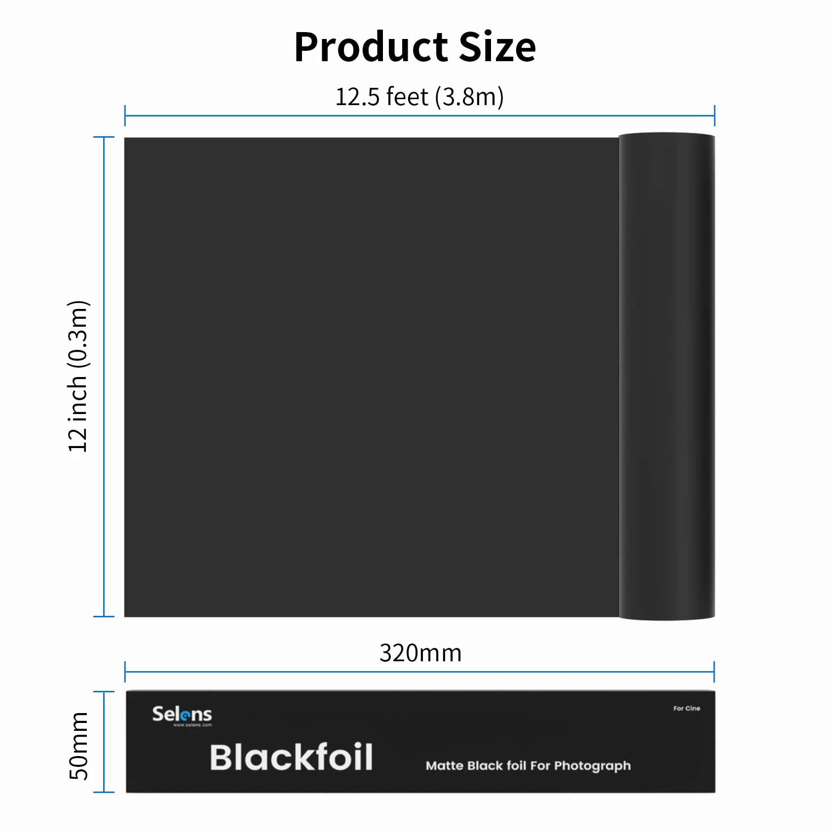 Selens Cinefoil - Rotolo di alluminio opaco, 30,48 cm x 3,81 m, per fotografia, modellante, per mascherare perdite di luce, colore: nero