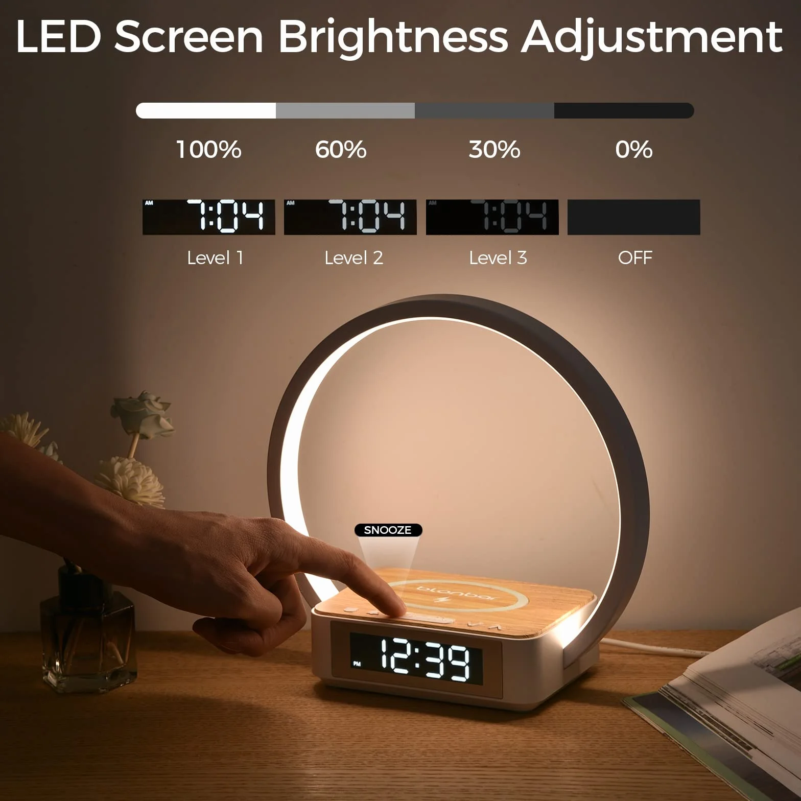blonbar Lampada Da Comodino Con Caricabatterie Wireless Da 10 W, Luce Sveglia Con Controllo Touch Dimmerabile, Caricabatterie Wireless, 3 Livelli Di Luminosità Per Soggiorno Camera Da Letto