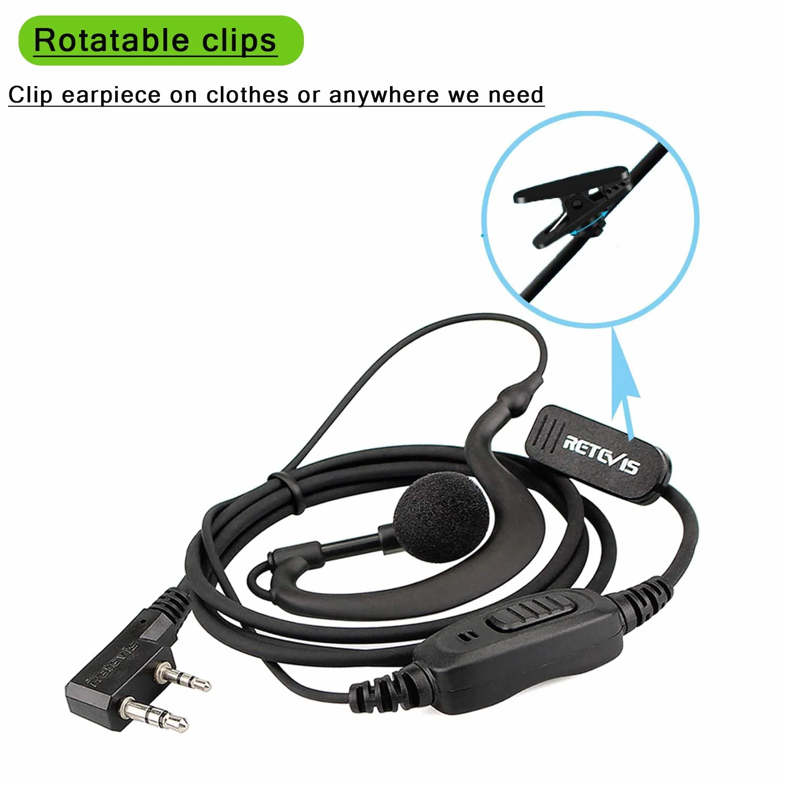 Retevis RE3120 Walkie Talkie Auricolare, C-Tipo Cuffie Walkie Talkie Compatibile con Radtel JUCJET RT24 RT668 RT27 RT622 RT15 RT619 RB628 Baofeng BF-888S KENWOOD ESYNiC Ricetrasmettitore (10 Pezzi)