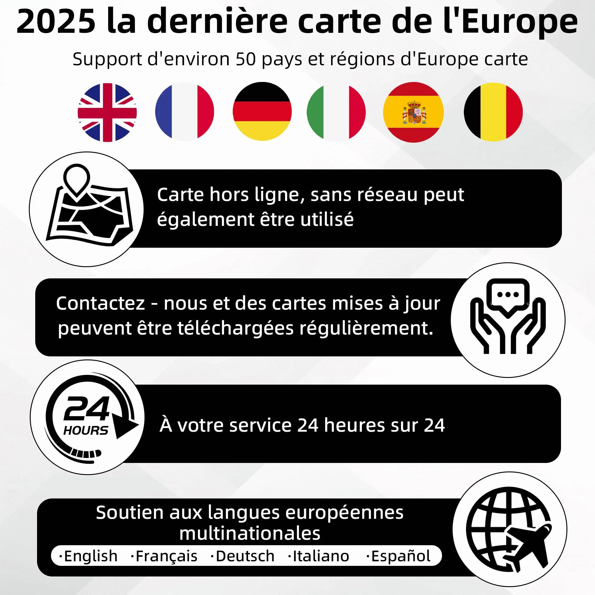 GPS Auto, Mappa dell'Europa 2025, 7 Pollici/18 CM, Navigazione Offline, Aggiornamenti gratuiti, Voci reali, Avviso Velocità & Poi, Francese Regolabile, per GPS Pesi Pesanti/Camping-Car/Camion,3D