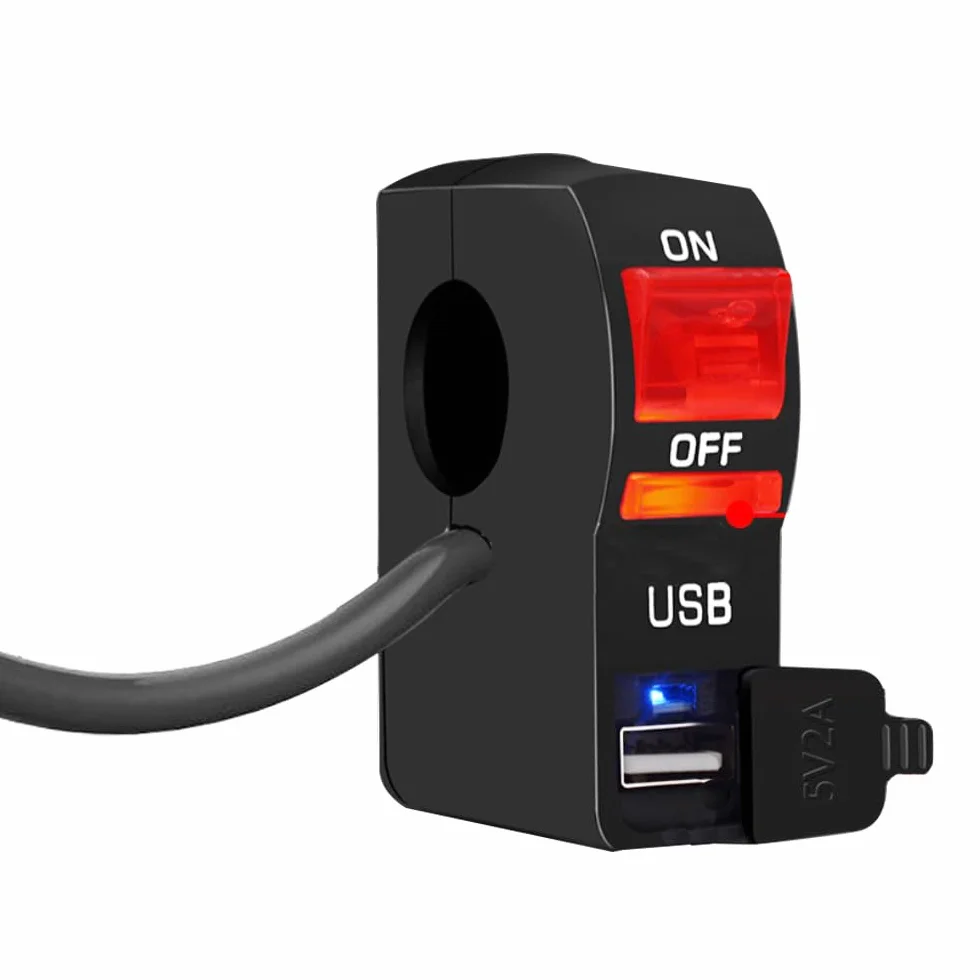 Gebildet 22mm 12V 5A LED interruttore a pulsante on off con caricatore USB 12V 2A per moto