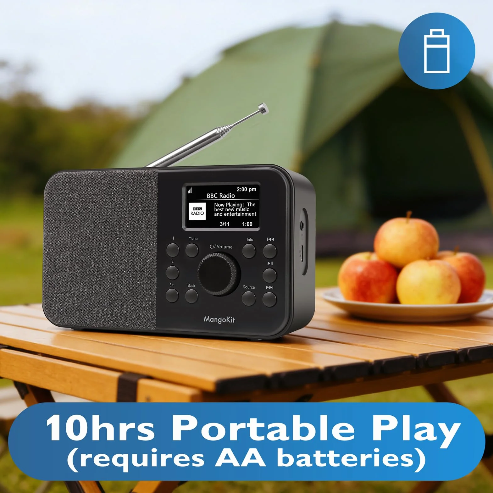 Radio DAB+ portatile con Bluetooth 5.3, WiFi, FM, 150 preset, sveglia, display a colori