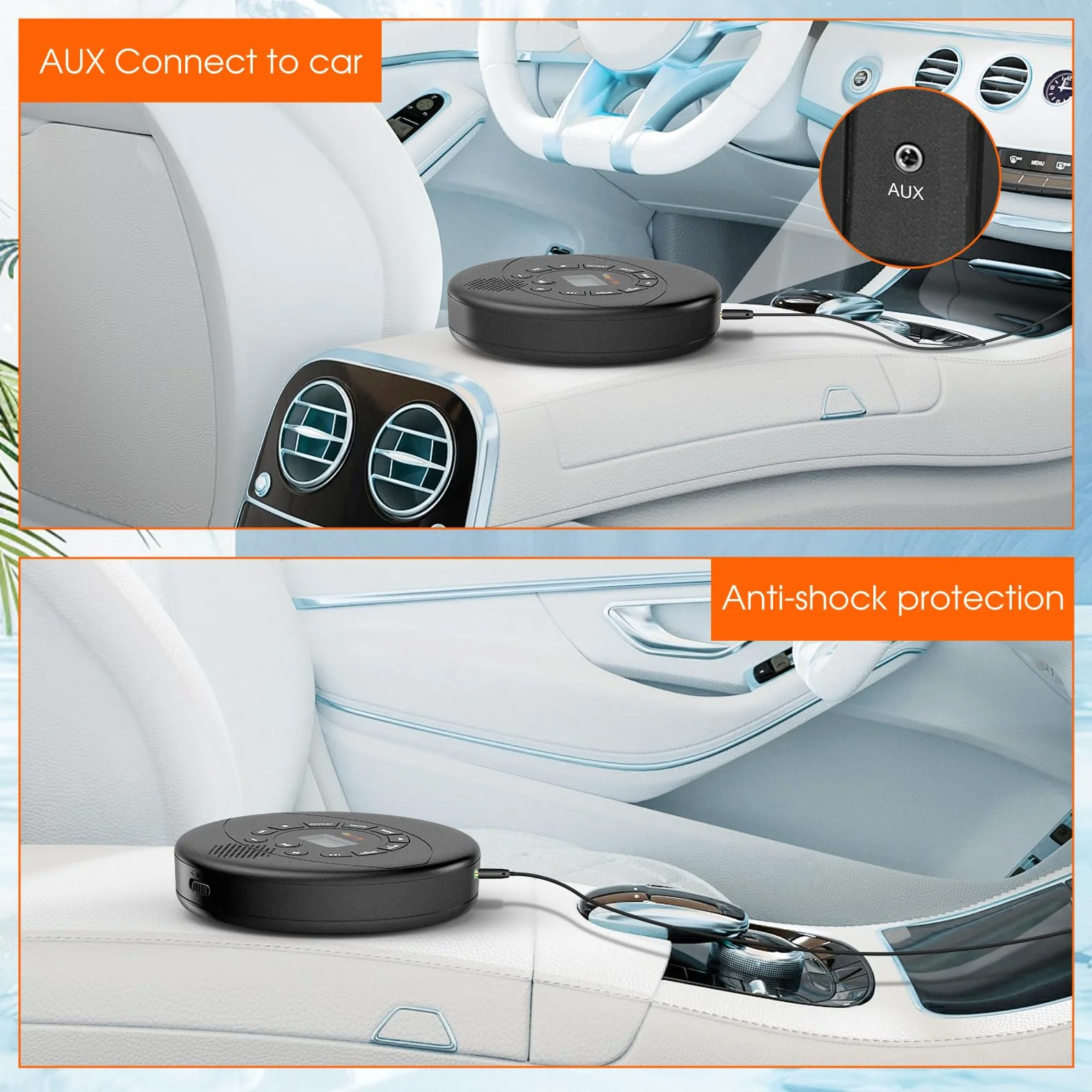 Lettore CD portatile, Discman ricaricabile, lettore CD Walkman con altoparlante, lettore CD portatile con cuffie, CD-R, lettore MP3 USB, anti salto CD per auto, adatto per uso personale o multiutente,