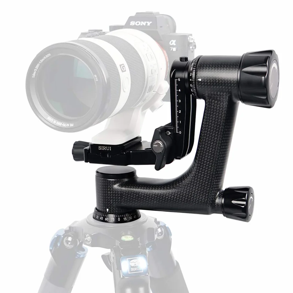 SIRUI PH-10 Gimbal Testa Treppiede Professionale in Fibra di Carbonio, Gimbal Testa Panoramica a 360° con Piastra a Sgancio Rapido Arca-Swiss, per Treppiede e Monopiede, Carico Massimo 15KG