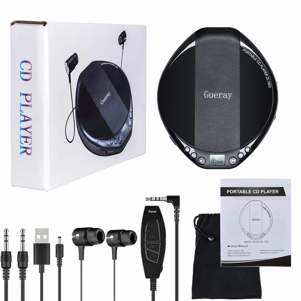 Gueray Lettore CD Portatile Compact Disc Player con Cuffie Aggiornamento Personal CD Music Disc Walkman Player (Nero lettore cd)