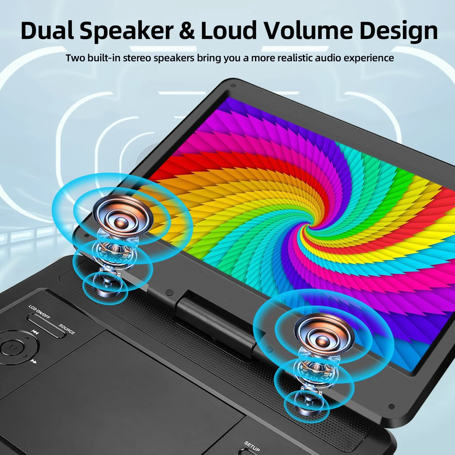 KCR Lettore DVD portatile 14,0 pollici con HD e USB/HDMI/AV/Audio, telecomando HEVC Main 10