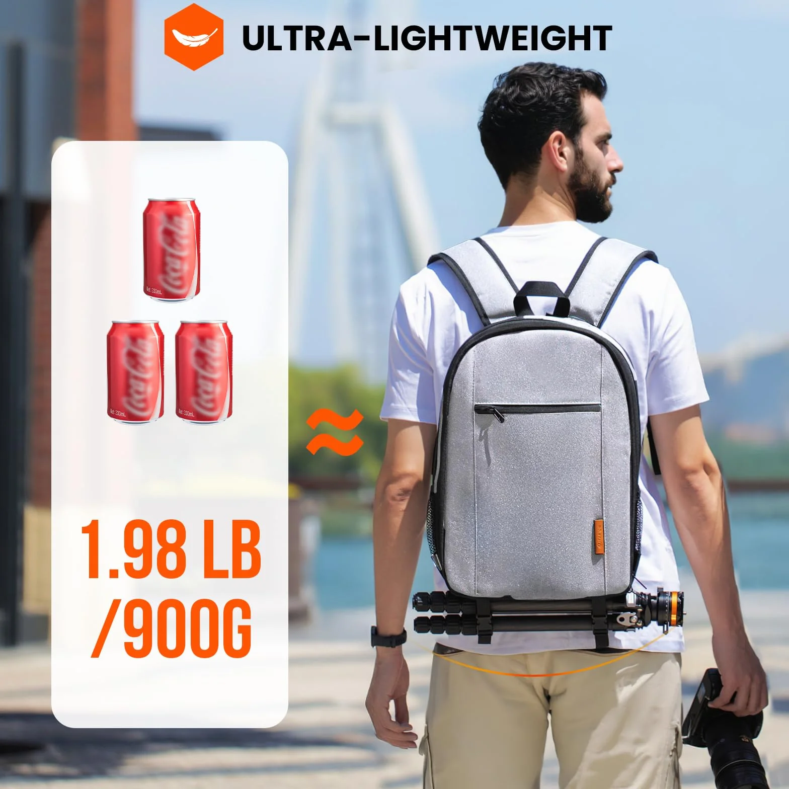TARION Zaino per fotocamera, piccolo specchio, impermeabile, per fotocamera, leggero e compatto, con custodia antipioggia, Tb-m, grigio, m, Rucksack