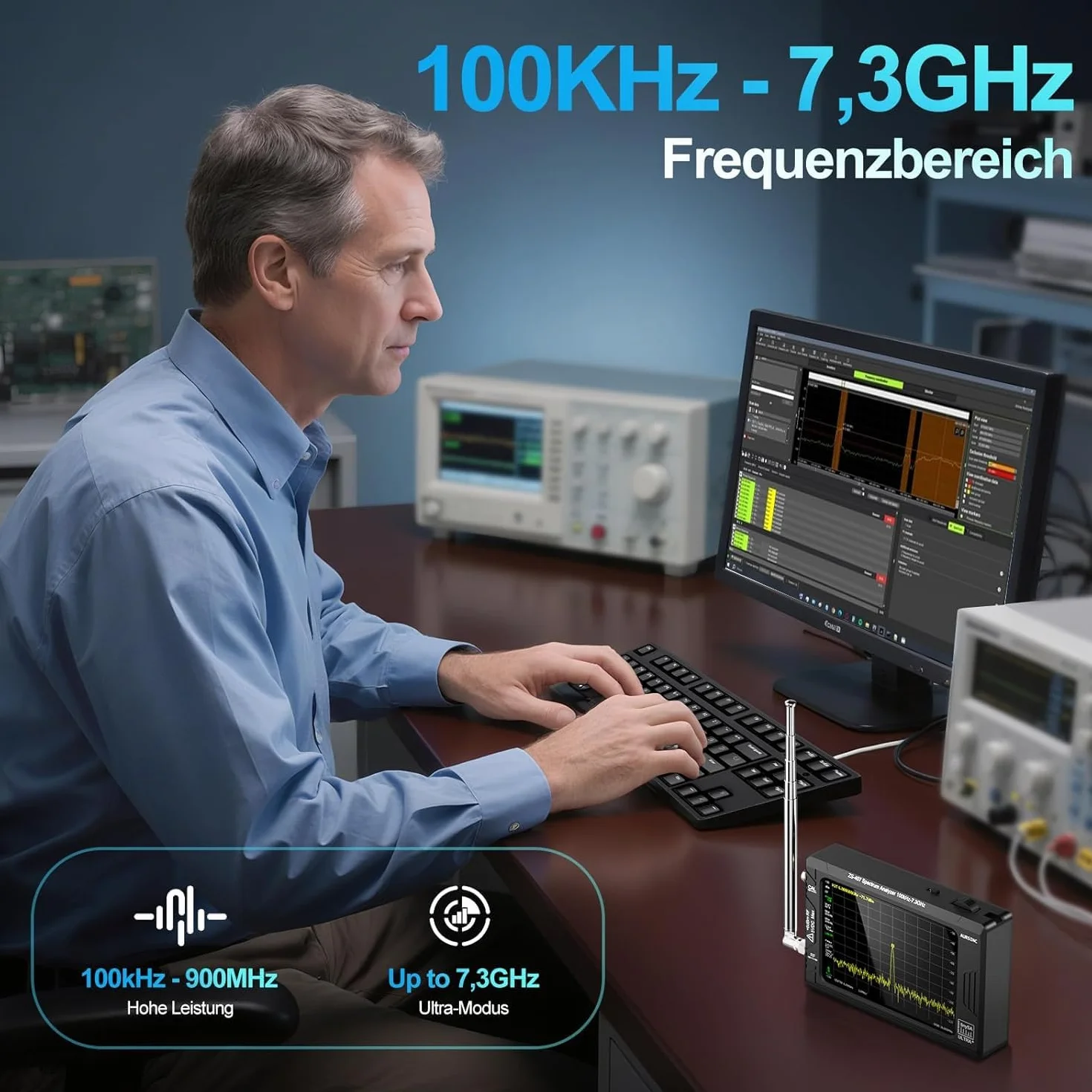 AURSINC Tinysa Ultra+ ZS407 - Analizzatore di spettro, 4,0 pollici, 100 kHz-7,3 GHz, Tinysa Handheld, generatore di segnale RF 2 in 1 da 100 kHz a 900 MHz, ingresso MF/HF/VHF/UHF, HW V0.5.4