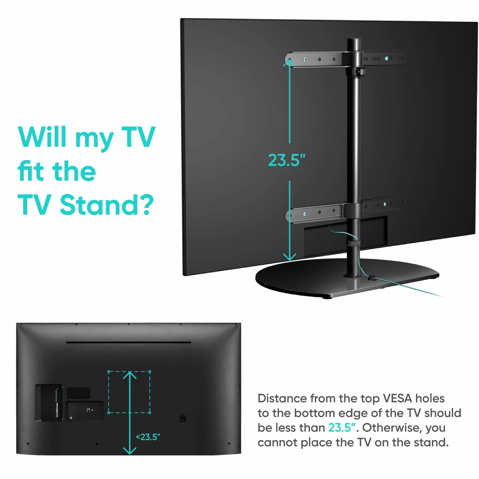 ONKRON Supporto TV da Tavolo 32 a 65 pollici, Carico 35 kg, Porta Televisore VESA 100x100 - VESA 400x400 mm, Rialzo per Televisore Girevole, Piedistallo TV Universale, in Vetro Temperato, Nero PT2-B