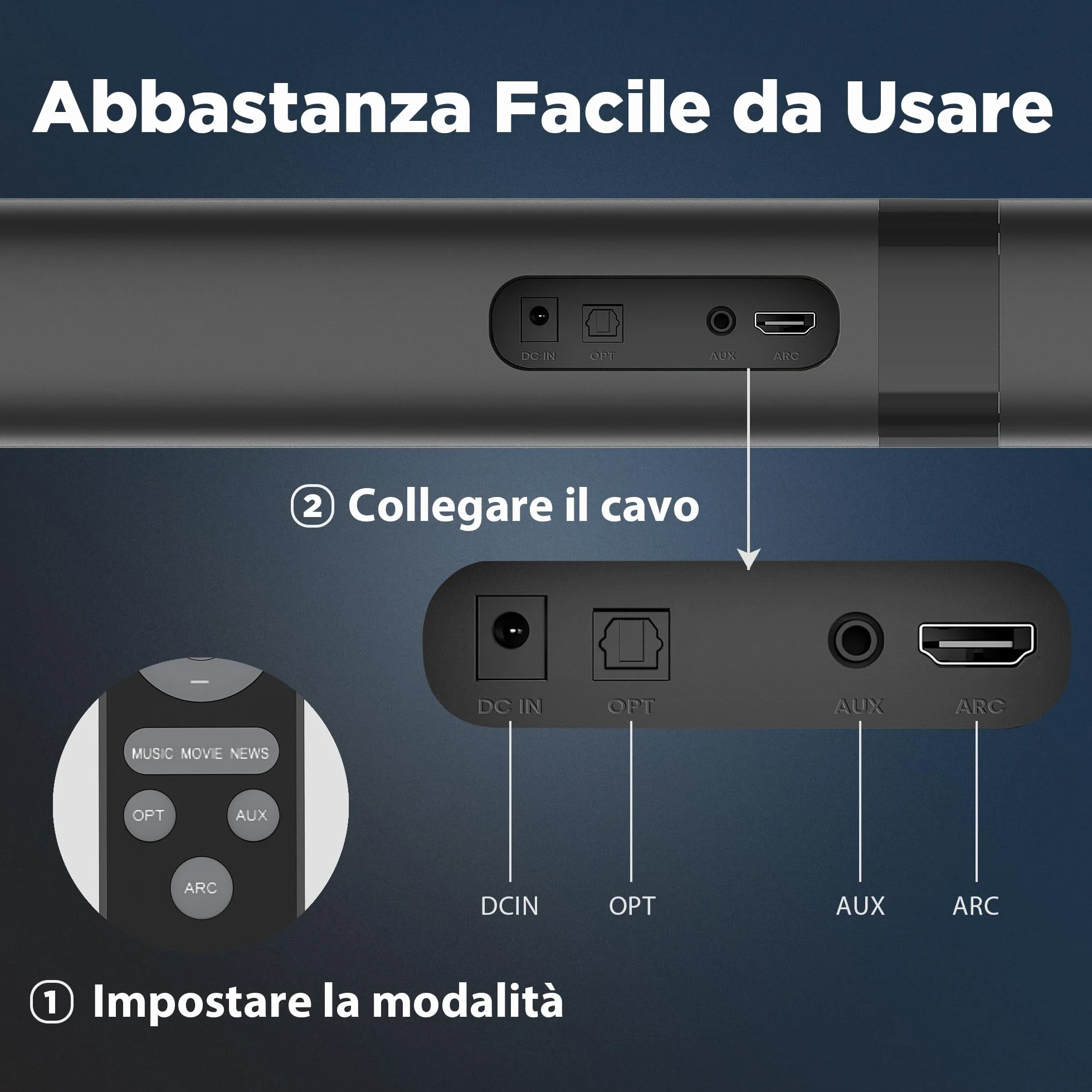 GarageRock Sound Bar per TV, Soundbar TV 2 in 1 divisibile con regolazione automatica del volume, altoparlanti TV stereo con 3 modalità EQ, Bluetooth 5.3, ARC/Opt/AUX, Soundbar per TV/proiettori, 1pcs