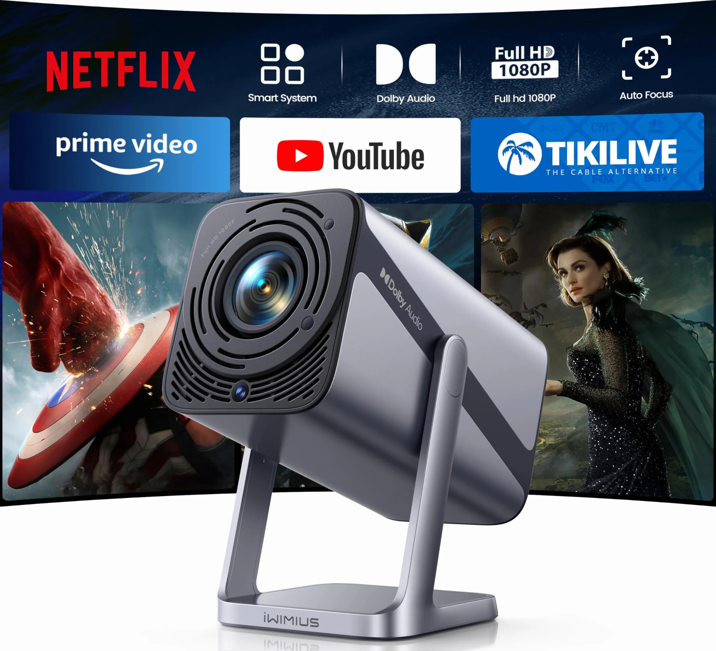 Proiettore 4K Smart TV 800 ANSI Auto Focus WiFi Bluetooth Tiro Corto Dolby Home Cinema
