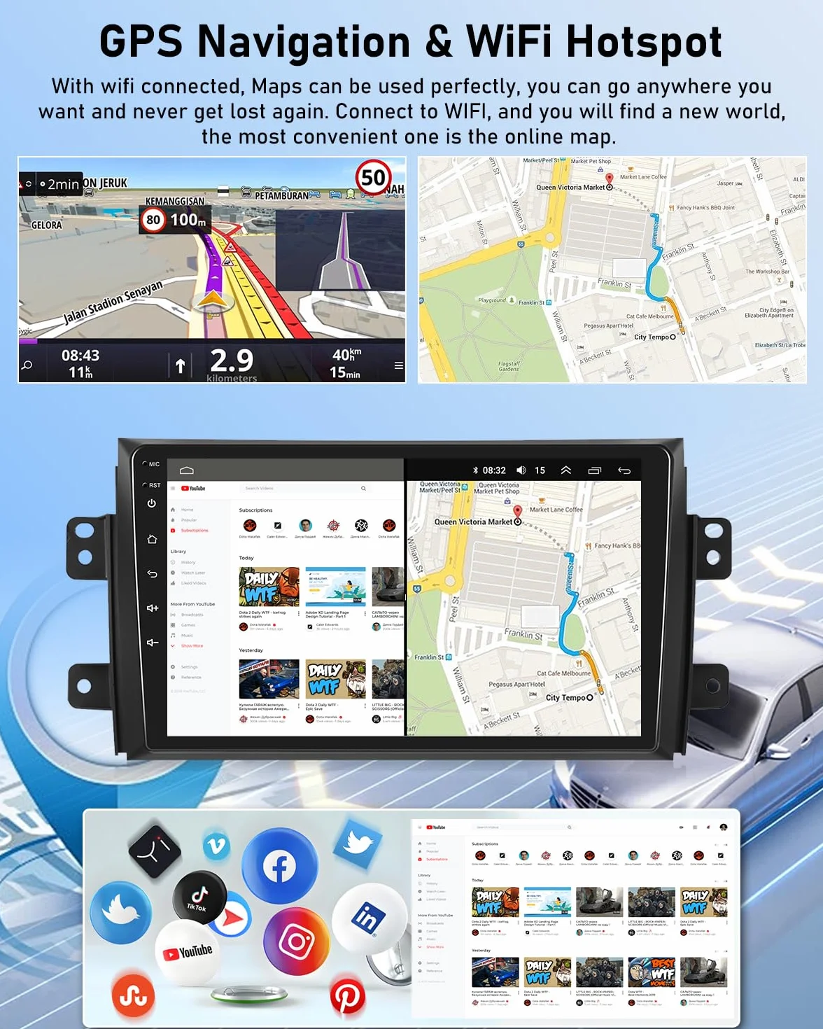 NHOPEEW 2G+64G Android Autoradio per Suzuki SX4 2006-2013 - Senza fili Carplay e Android Auto - 9 pollici Android Stereo con WiFi EQ GPS Mirror Link FM RDS + AHD Telecamera posteriore&Mic
