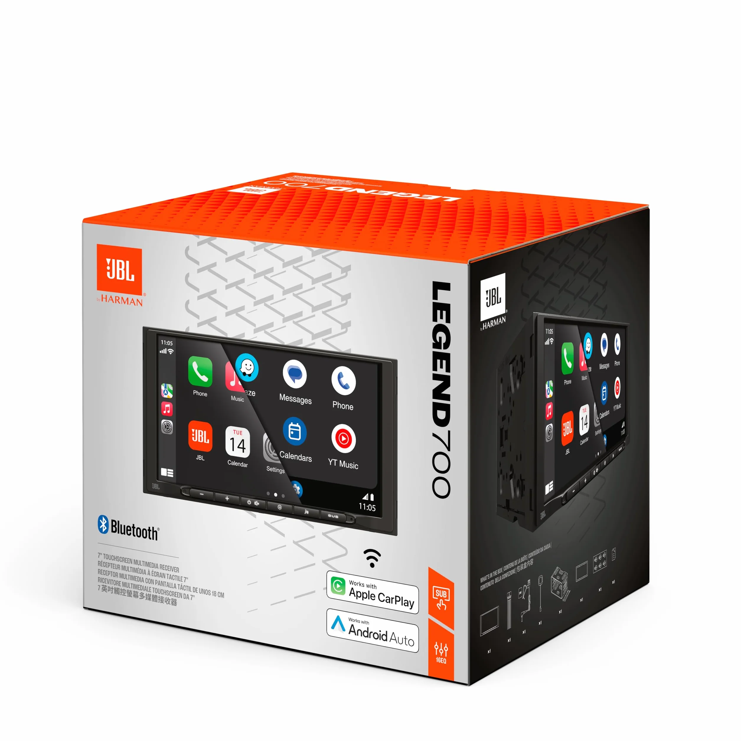 JBL Legend 700 autoradio 2-DIN multimediale, schermo touchscreen 7 pollici, Apple CarPlay & Android Auto wireless, Bluetooth, 4x50 W, preout 4V, FLAC, equalizzatore parametrico