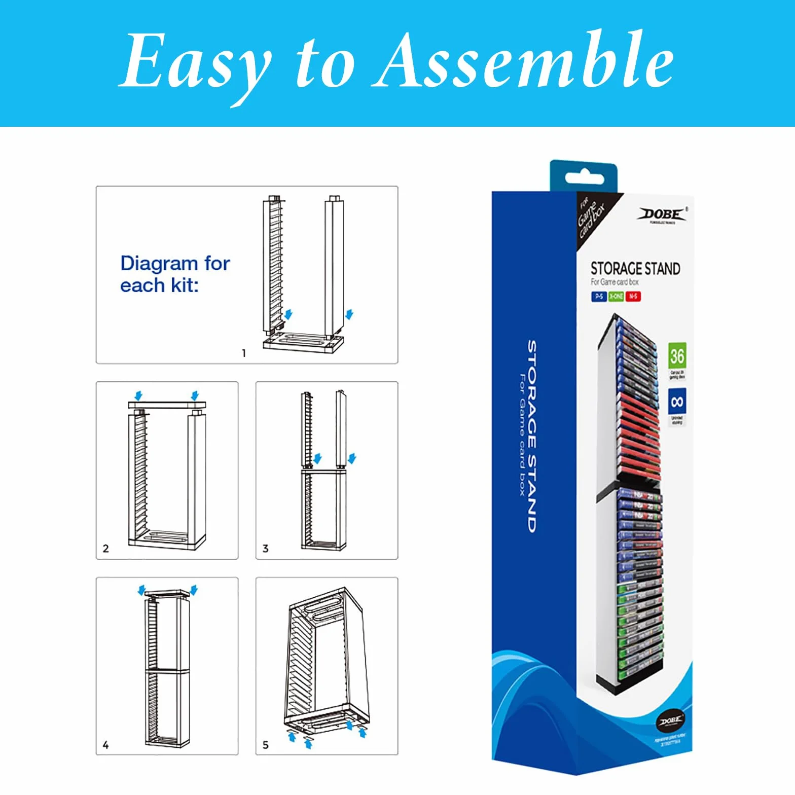 Scaffale portaoggetti per dischi di videogioco, organizer per PS5, supporto per 36 dischi, DVD rack, multiuso, con slot compatto