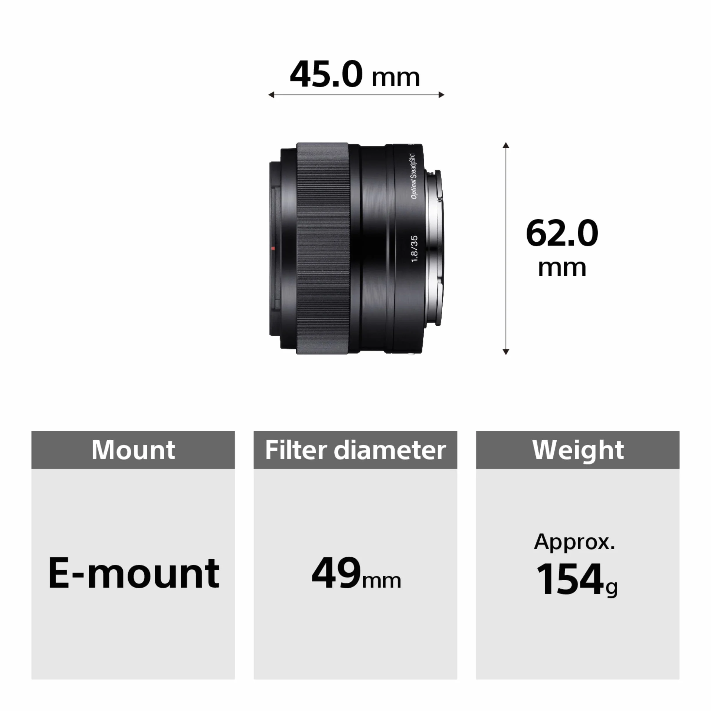 Sony SEL35F18 – 35mm f/1.8 Obiettivo Grandangolare (APS-C, Stabilizzato OSS, E-Mount, Ideale per Street e Vlog, Compatibile con Alpha 6000/6100/6400/6600)
