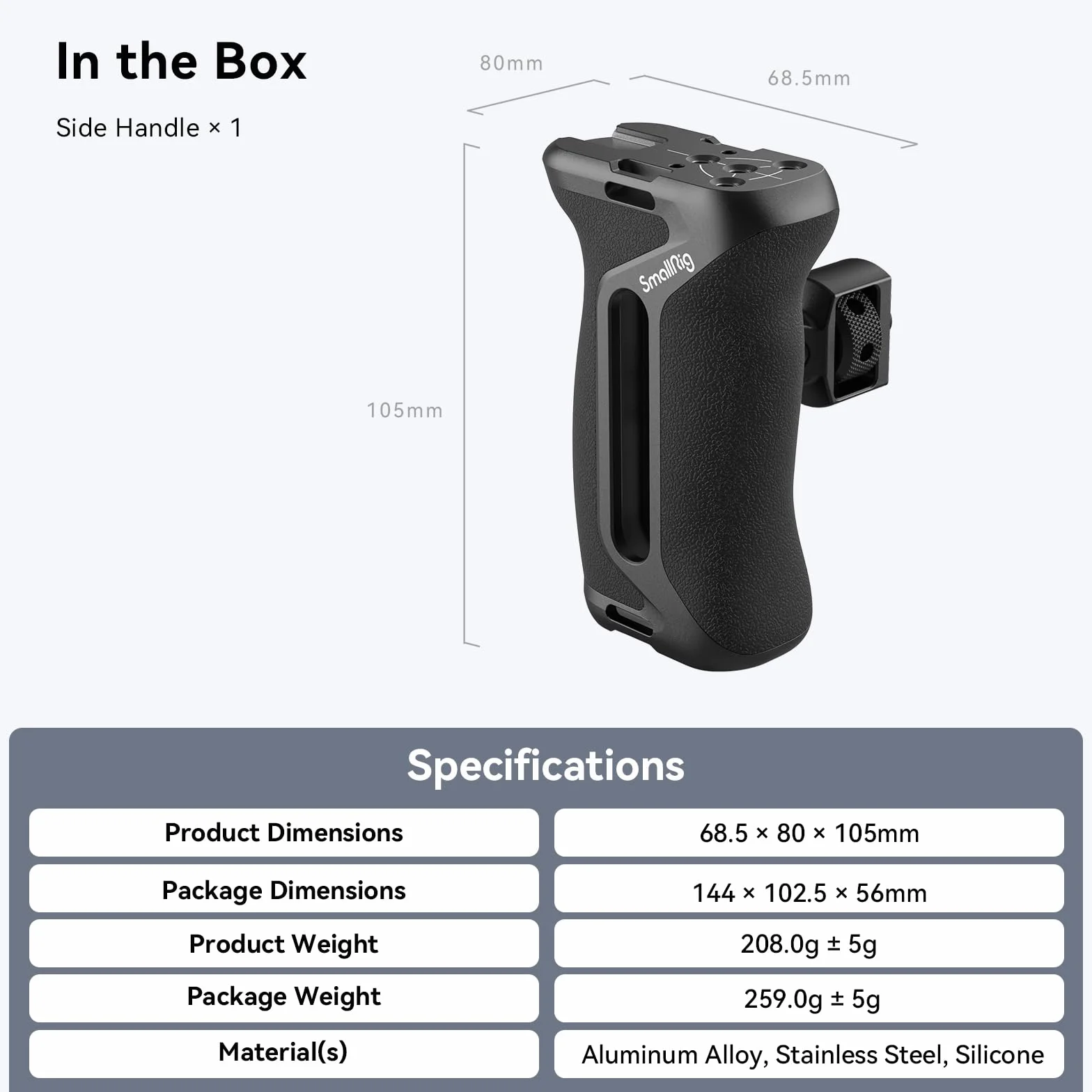SMALLRIG Side Handle with Two-in-One Locating Screw (Sia 1/4'' che 3/8''), Punto di Montaggio Estensibile, Impugnatura Ergonomica per Sony Alpha 7 V - 4346