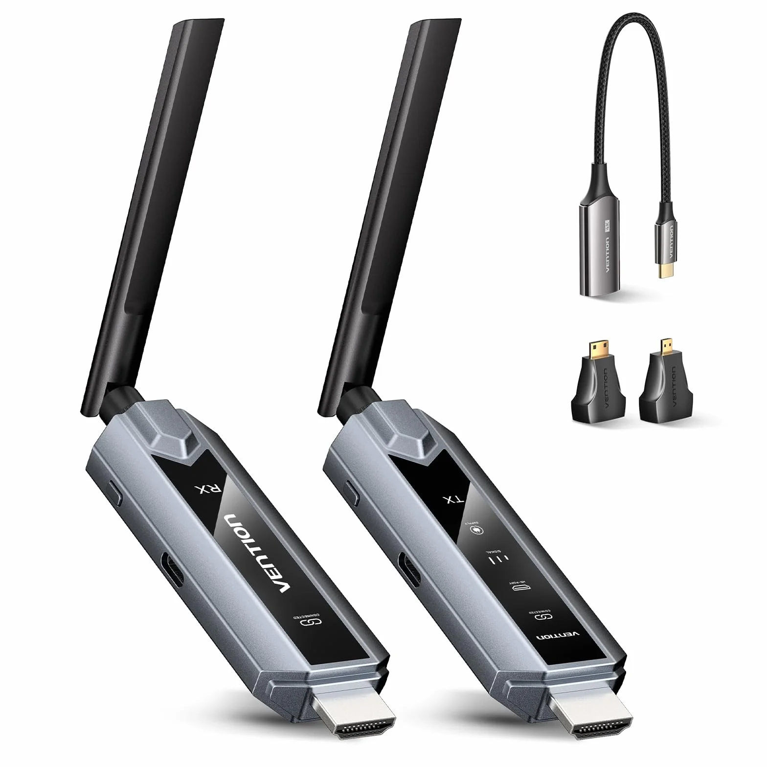 VENTION Trasmettitore e Ricevitore HDMI Wireless 656FT/200M con Schermo LED, fino a 6 RXs, Controllo Termico, Kit Estensore Plug&Play. Decodifica 4K da PC/Proiettore/TV Box a Monitor (1TX+1RX)