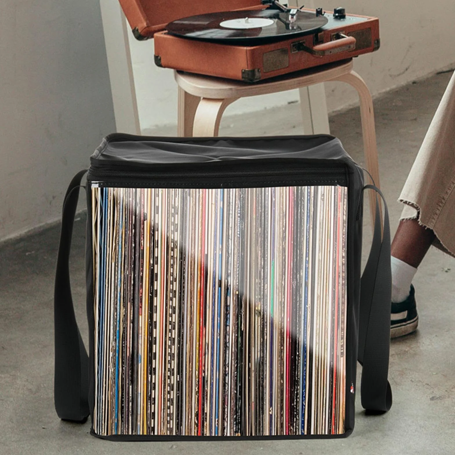 Borsa per Trasporto di Dischi in Vinile, Custodia Portatile per Dischi in Vinile, Organizer per Dischi con Coperchio Scatola Porta Raccolta per Contenere Fino A 50 Dischi LP