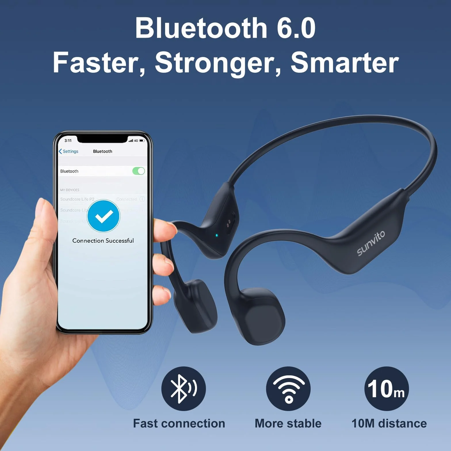 Cuffie a Conduzione Ossea Bluetooth 6.0, Auricolari Wireless Open Ear, Impermeabili IPX6, Connettività Doppia, 10 Ore di Autonomia, Cuffie Sportive per Corsa, Ciclismo e Palestra