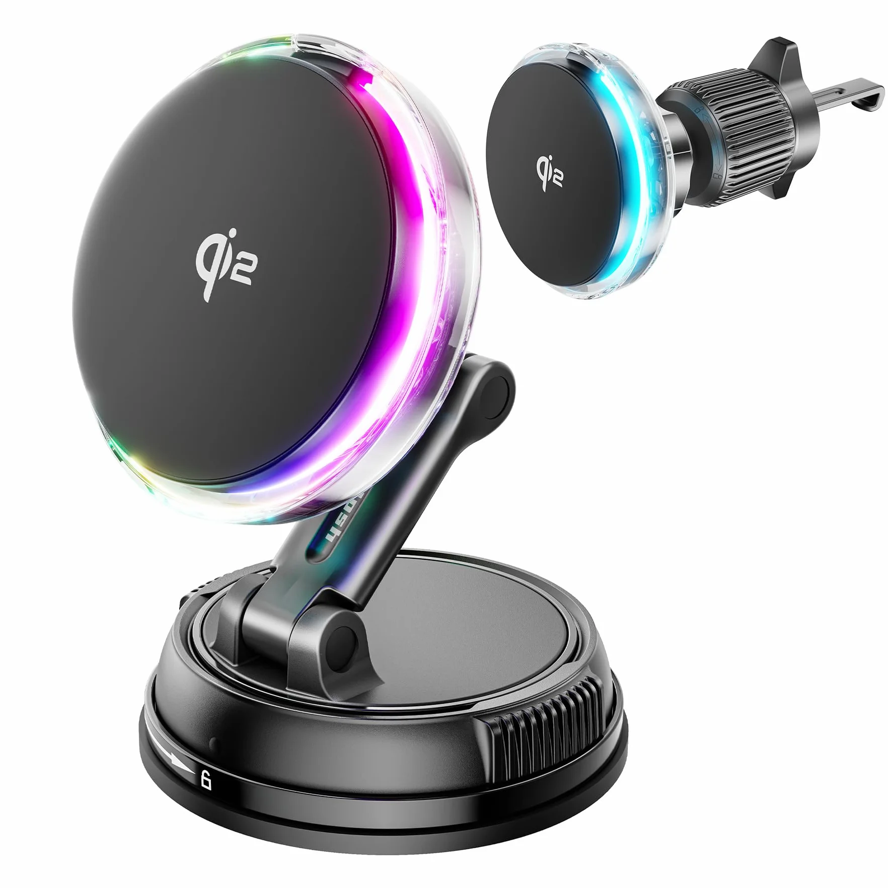Qi2 15W Caricatore Wireless Auto Magsafe con Ventola di Raffreddamento, [Caricatore Rapido Refrigerante con Luci RGB] Supporto Magnetico Telefono Wireless Auto Compatibile con iPhone 17/16/15/14/13/12