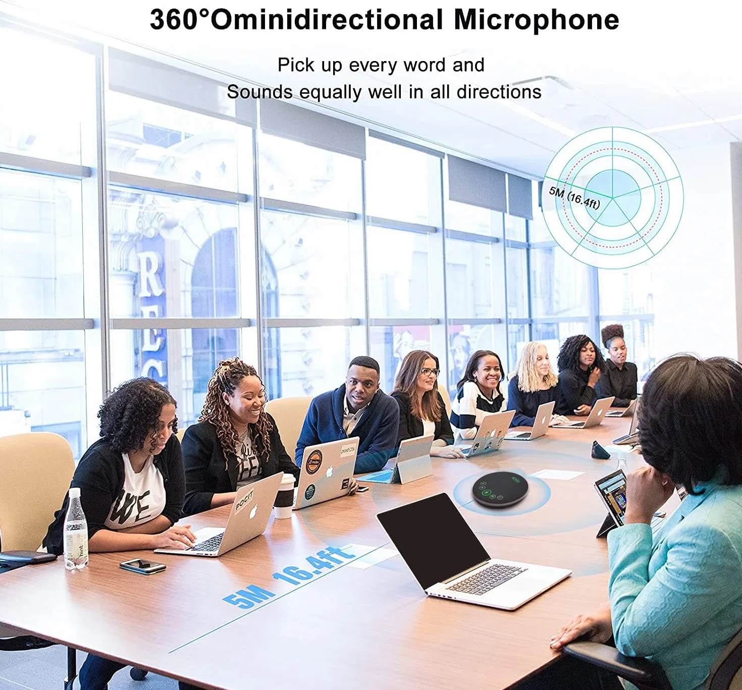 TONGVEO Altoparlante Bluetooth vivavoce USB, registrazione 360°, 4 microfoni AI, 8 ore conversazione 8-12 persone