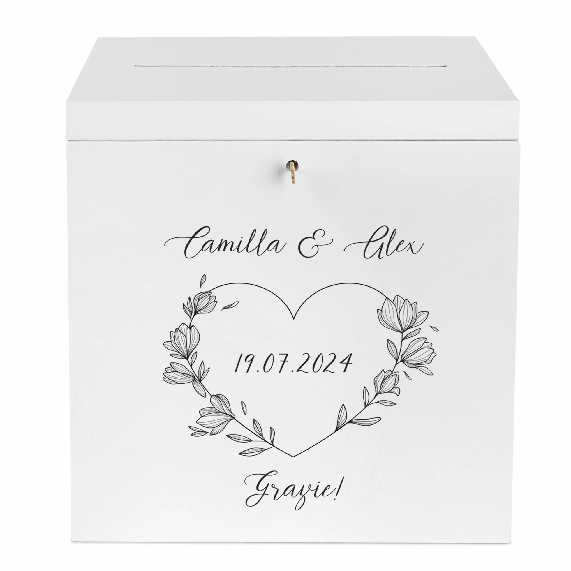 Porta Buste in Legno per Matrimonio 29x25x30cm Scatola Personalizzata Bianca con Serratura