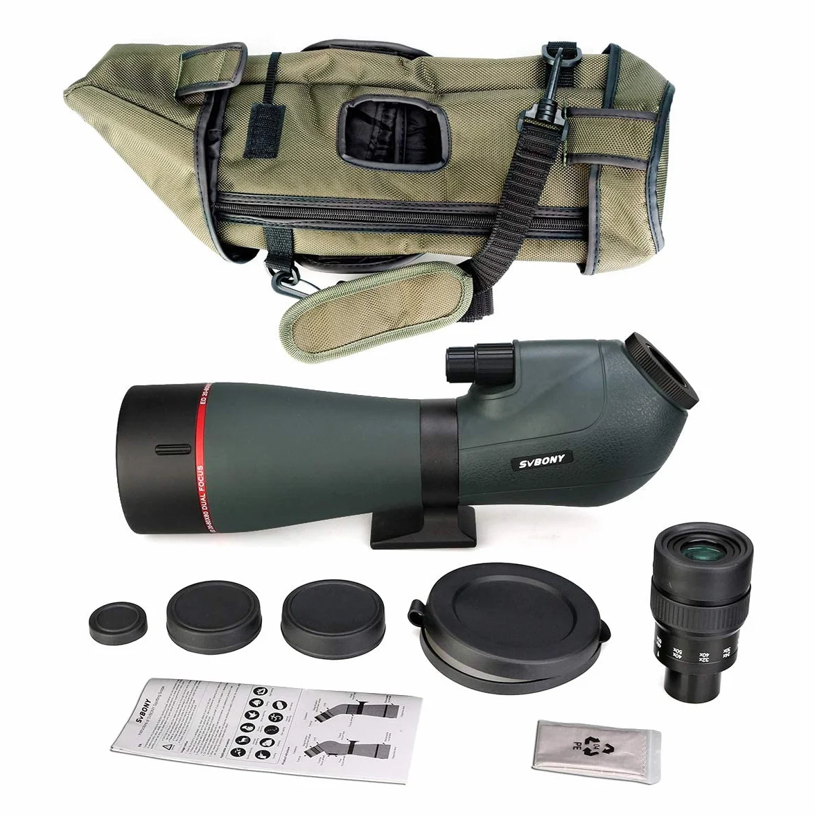 Svbony SV406P ED Cannocchiale, 20-60X80mm 1.25” Zoom Cannocchiali con Doppia Messa a Fuoco FMC BAK4, Cannocchiale per Birdwatching Fotografia Astronomica Casuale