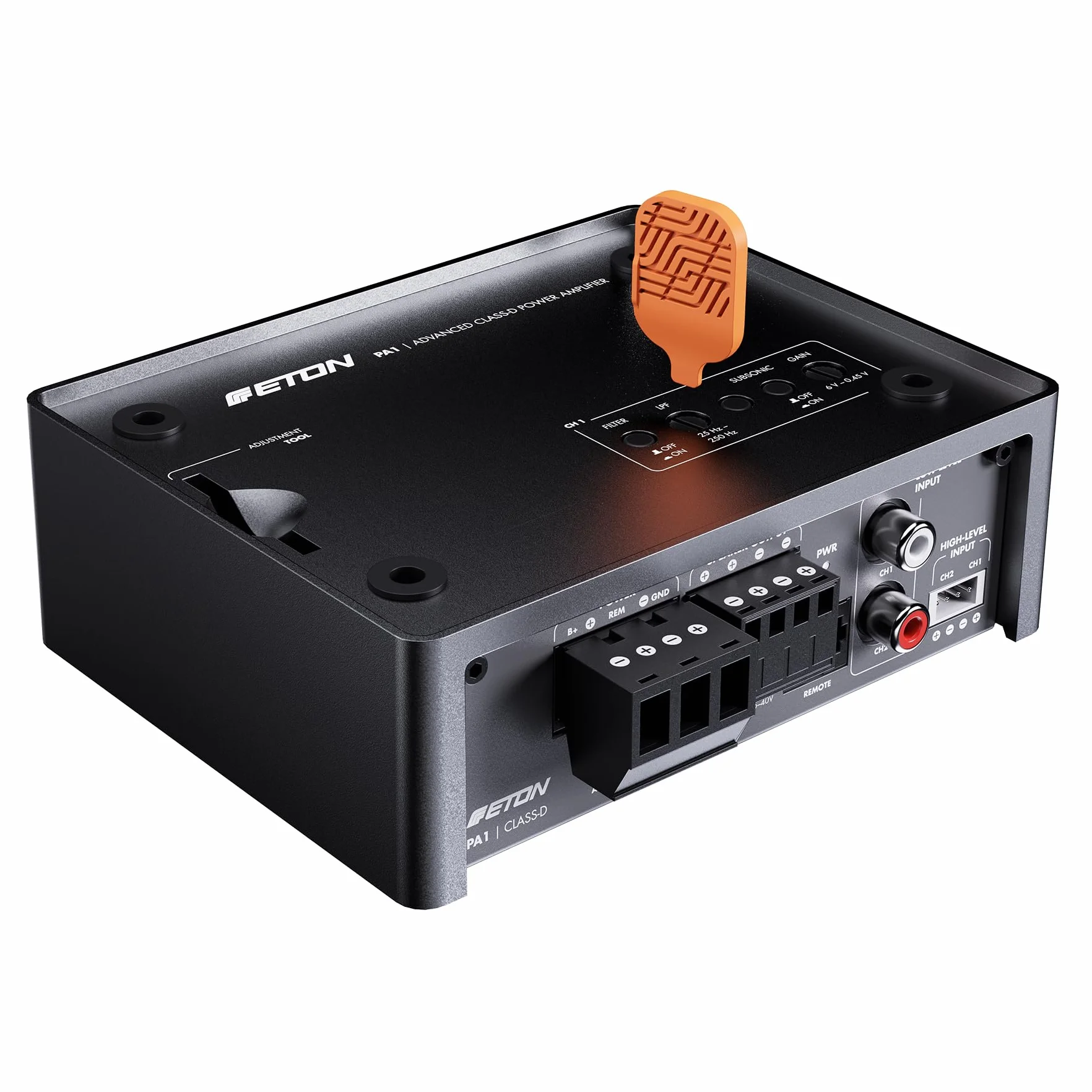 ETON PA 1 - Amplificatore ultra compatto a 1 canale, potente amplificatore digitale micro subwoofer per auto e camper, monoblocco classe D da 1 x 200 Watt