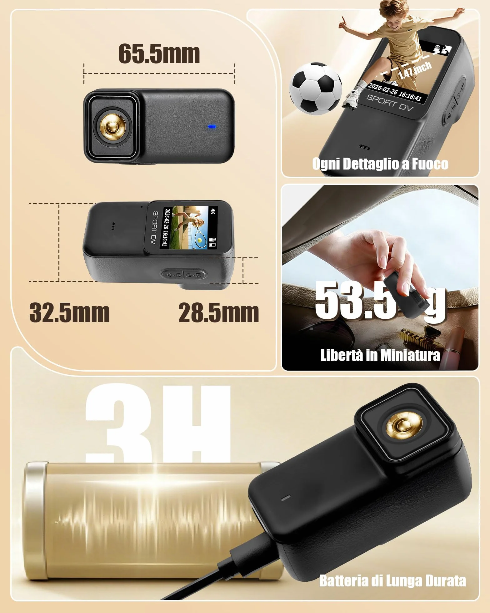 Action Cam 4K WiFi con Scheda TF 64GB, POV Camera con Cover Posteriore Magnetica, Body Cam Mini Impermeabile 30M, Telecamera per Casco Moto, Esterno e Vlog