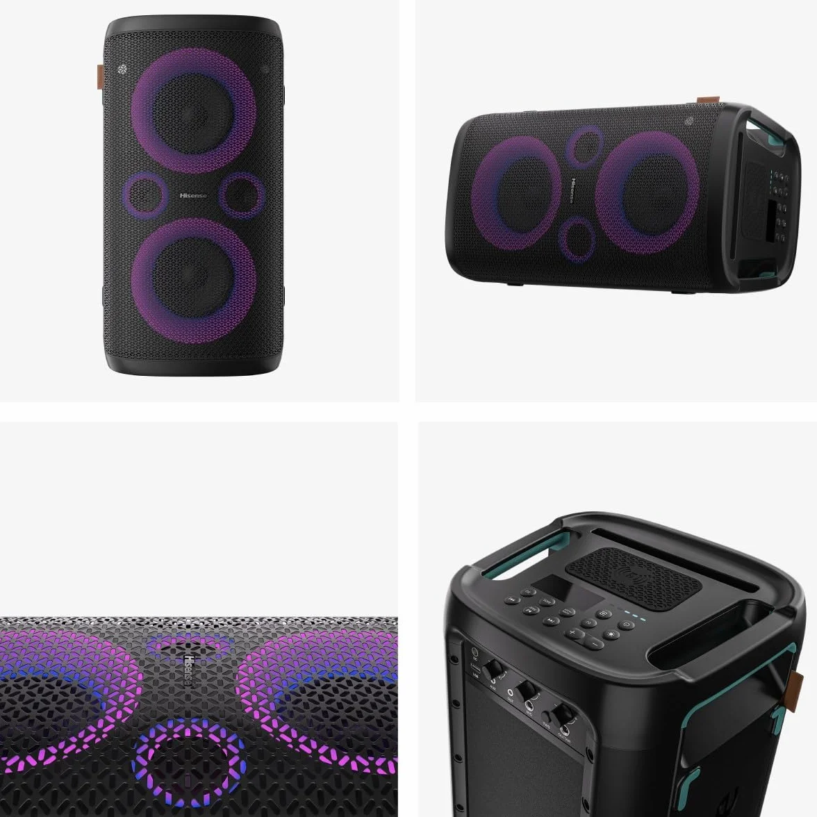 Hisense Party Storm, l'altoparlante Bluetooth con una potenza da 300W, woofer integrato,Modalita' Karaoke, wireless charging pad integrato, ingresso e uscita AUX, USB